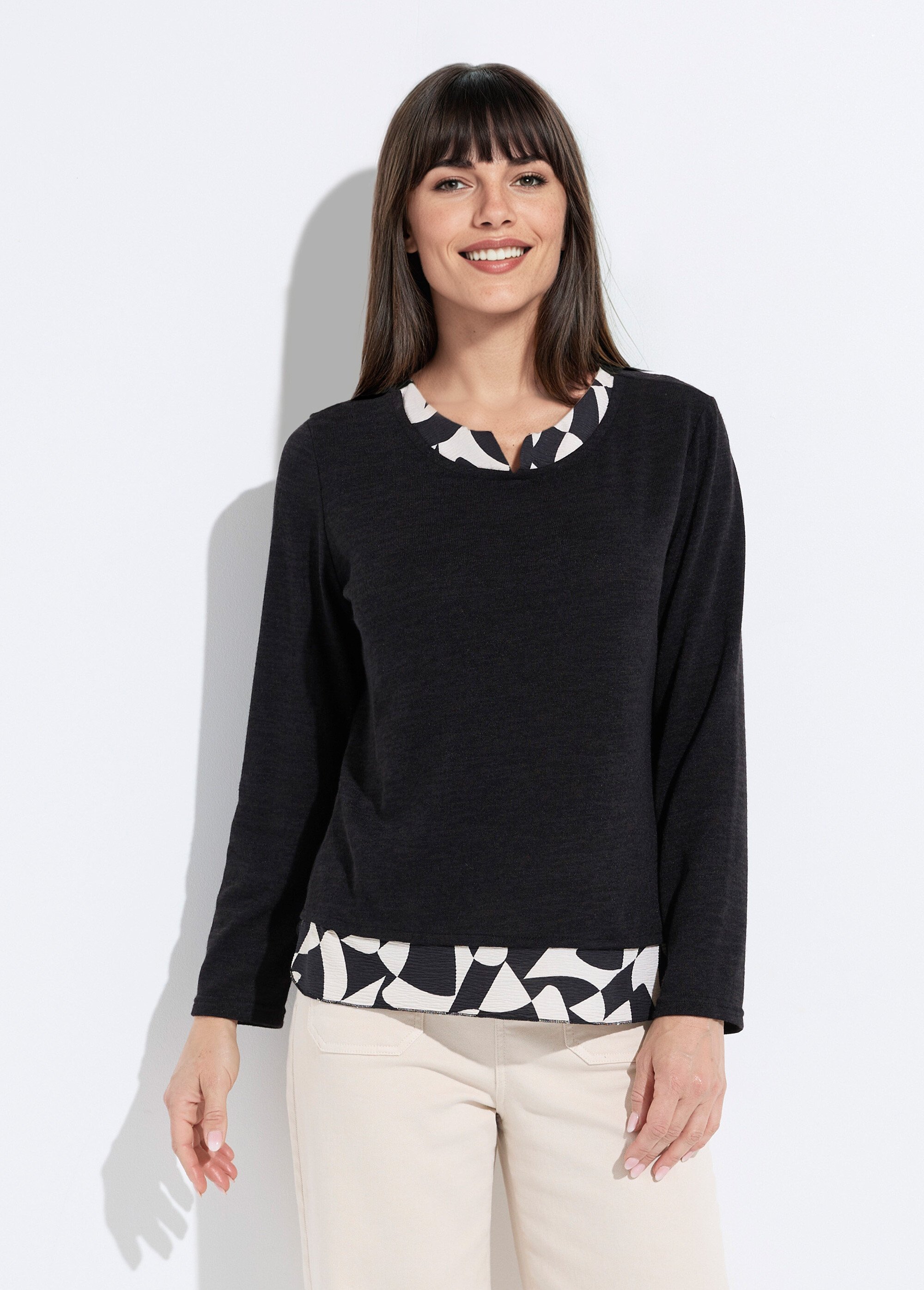T-shirt chaud effet 2 en 1 manches longues Femme Noir CAMELLE FA1
