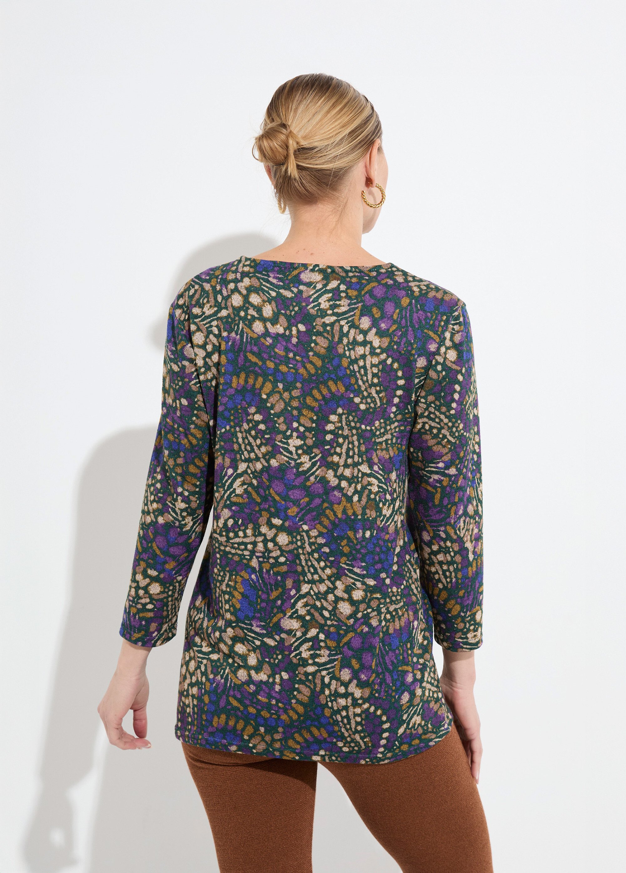 T-shirt long évasé manches 3/4 imprimé tachiste