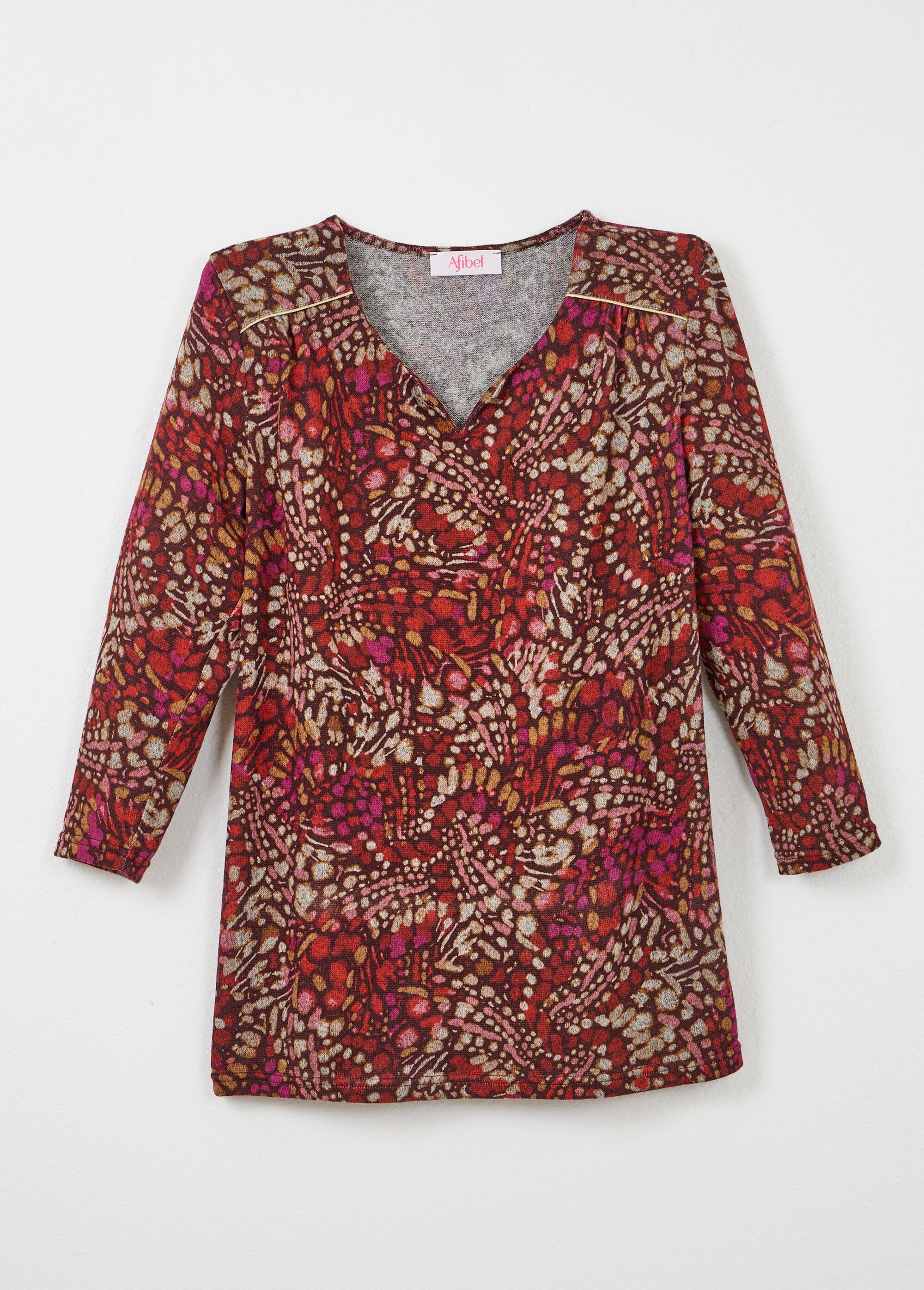 T-shirt long évasé manches 3/4 imprimé tachiste Femme BORDEAUX ET ROSE CARMELINE AP1