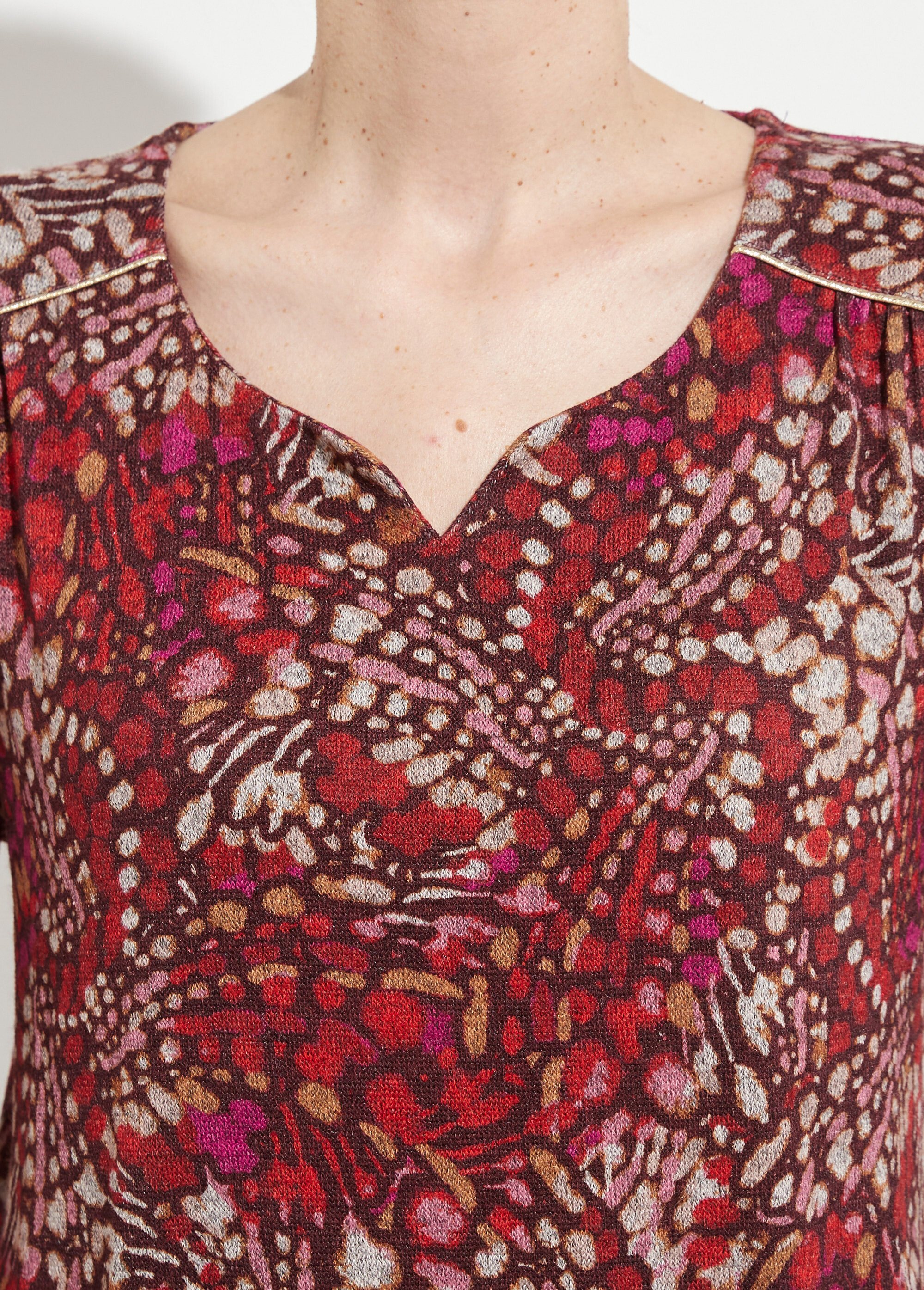 T-shirt long évasé manches 3/4 imprimé tachiste Femme BORDEAUX ET ROSE CARMELINE DE1
