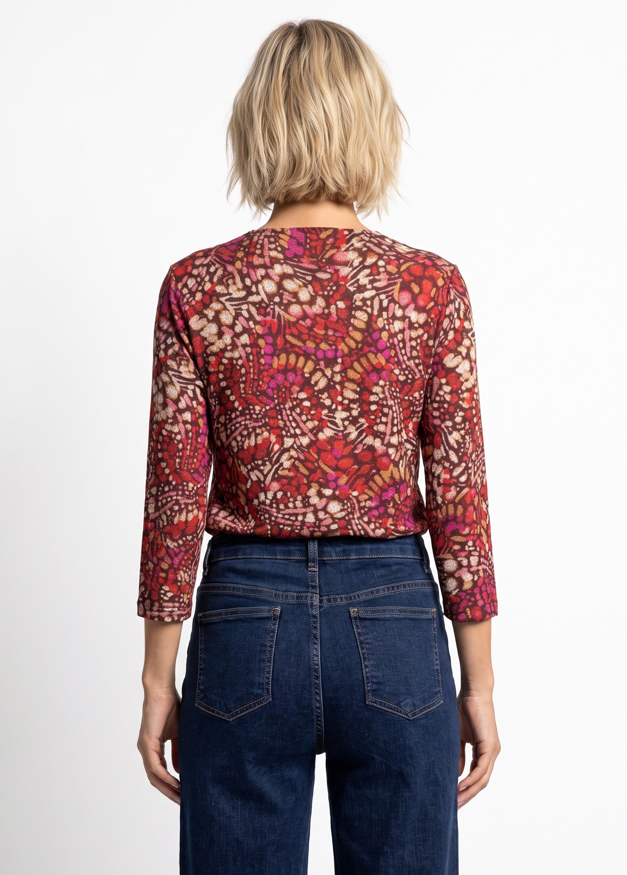 T-shirt long évasé manches 3/4 imprimé tachiste