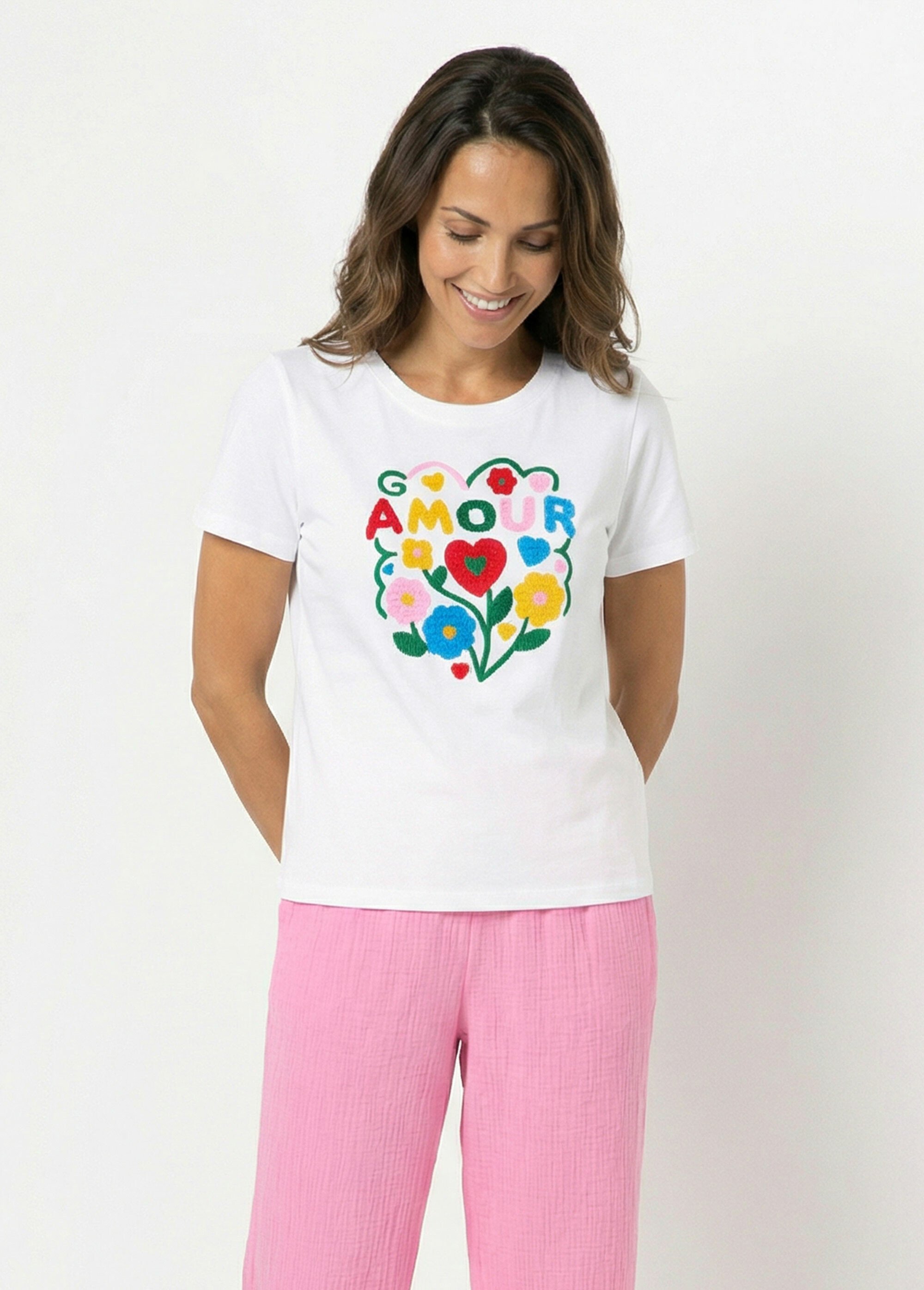 T-shirt manches courtes bouclette, Amour Femme Blanc JB-TD0061 FA1