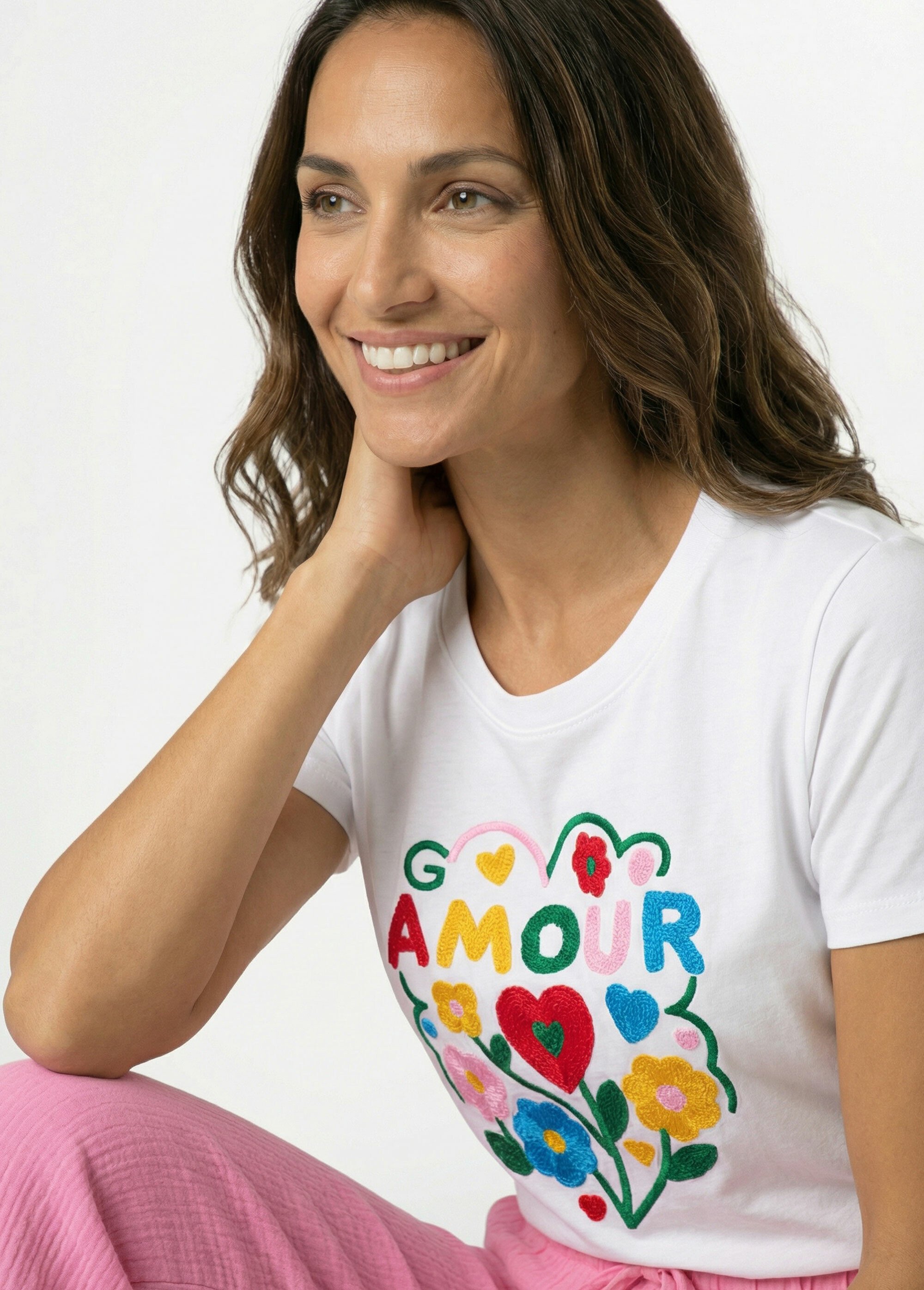 T-shirt manches courtes bouclette, Amour Femme Blanc JB-TD0061 MV1