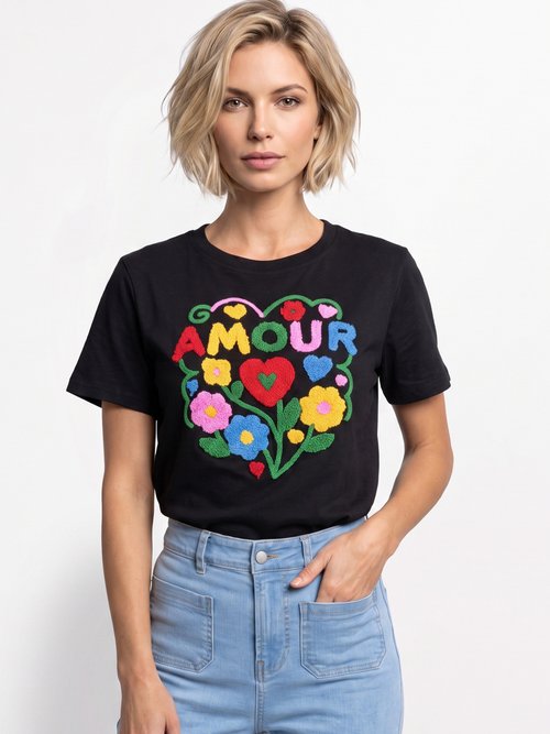 T-shirt manches courtes bouclette, Amour Femme VERT ET MULTICOLORE JB-TD0061 FA1