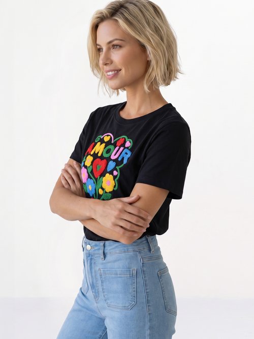 T-shirt manches courtes bouclette, Amour Femme VERT ET MULTICOLORE JB-TD0061 MV1