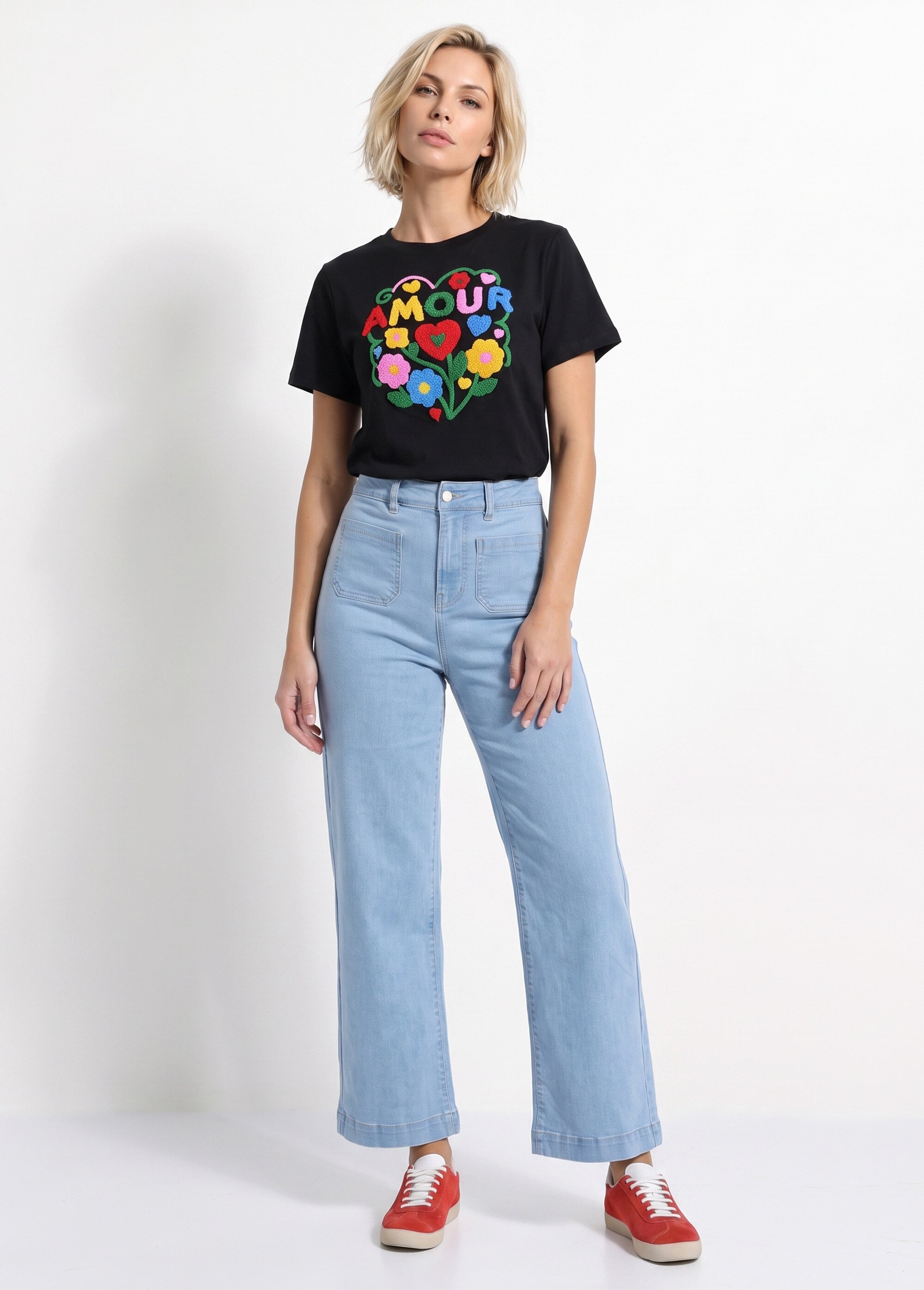 T-shirt manches courtes bouclette, Amour Femme VERT ET MULTICOLORE JB-TD0061 SI1