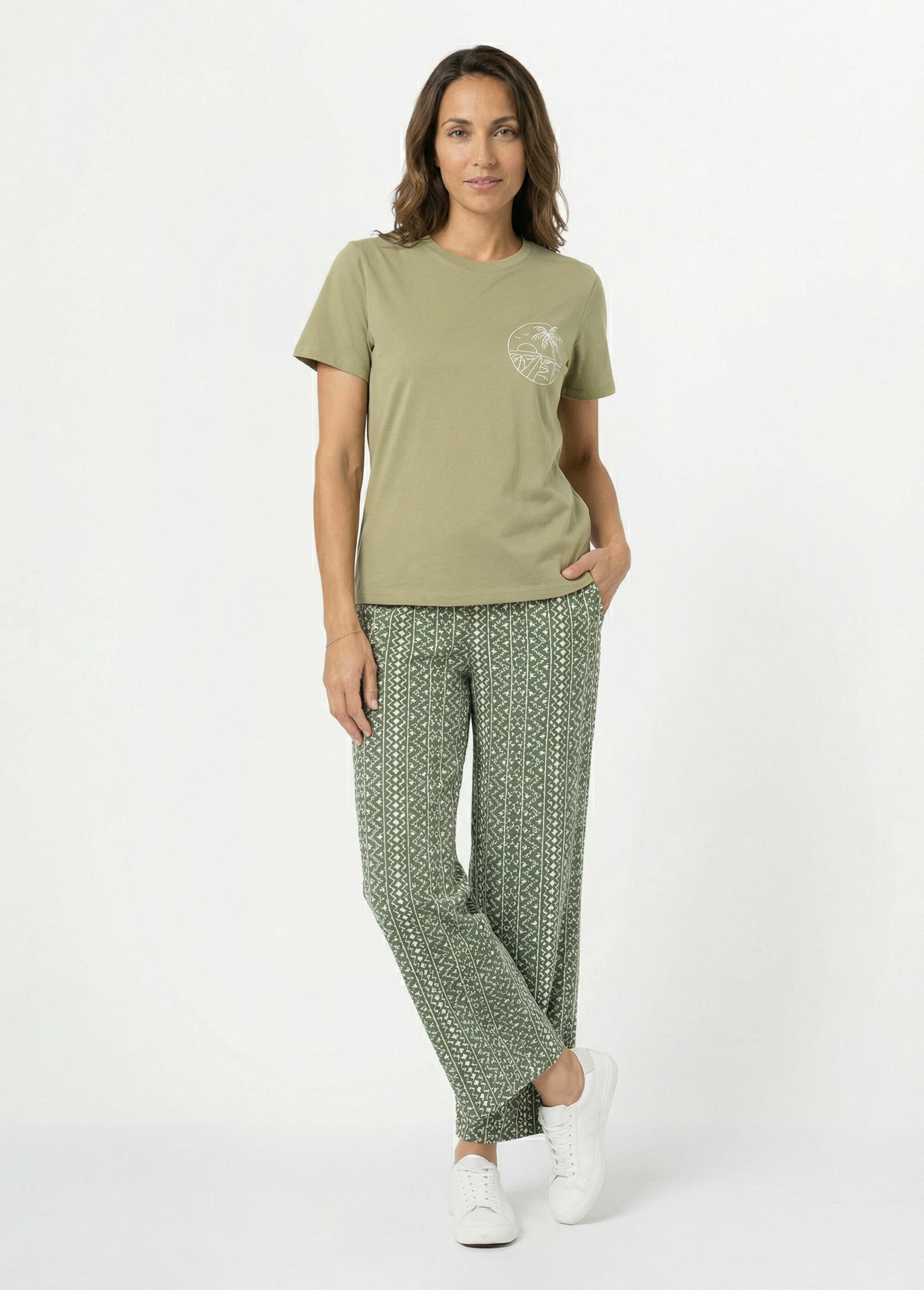 T-shirt manches courtes broderie sunset Femme Vert JB-TS0020 SF1