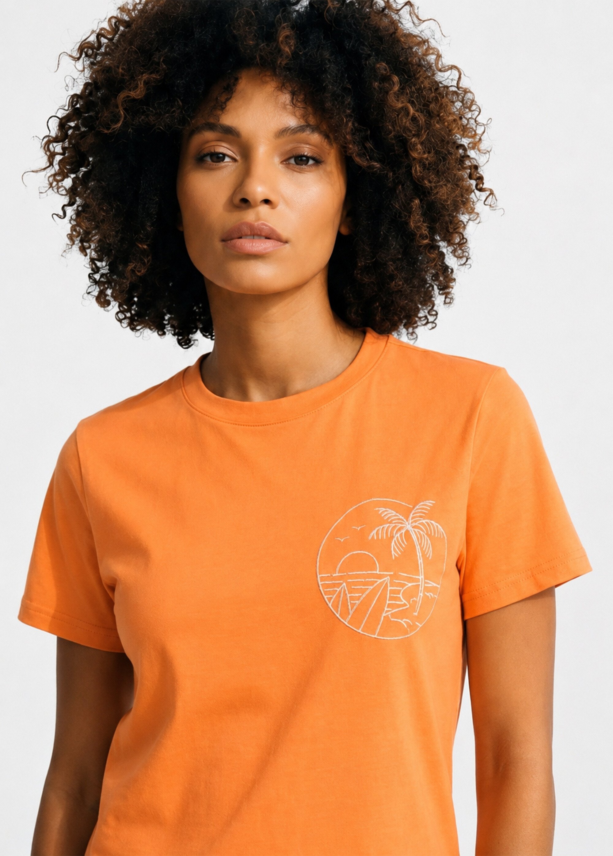 T-shirt manches courtes broderie sunset Femme Orange JB-TS0020 DE1