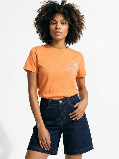 T-shirt manches courtes broderie sunset Femme Orange JB-TS0020 FA1