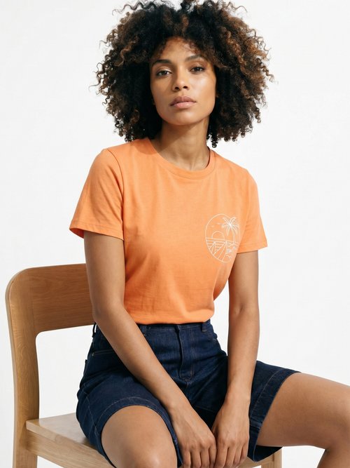 T-shirt manches courtes broderie sunset Femme Orange JB-TS0020 MV1