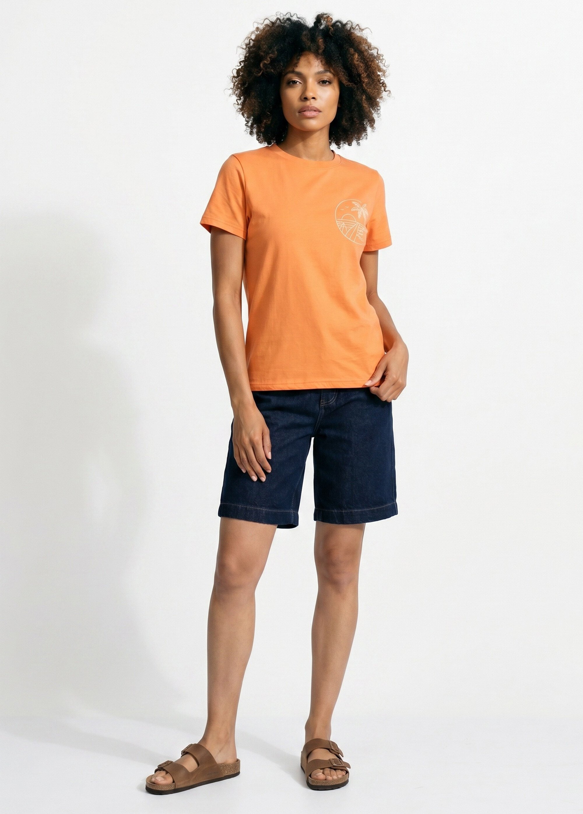 T-shirt manches courtes broderie sunset Femme Orange JB-TS0020 SI1