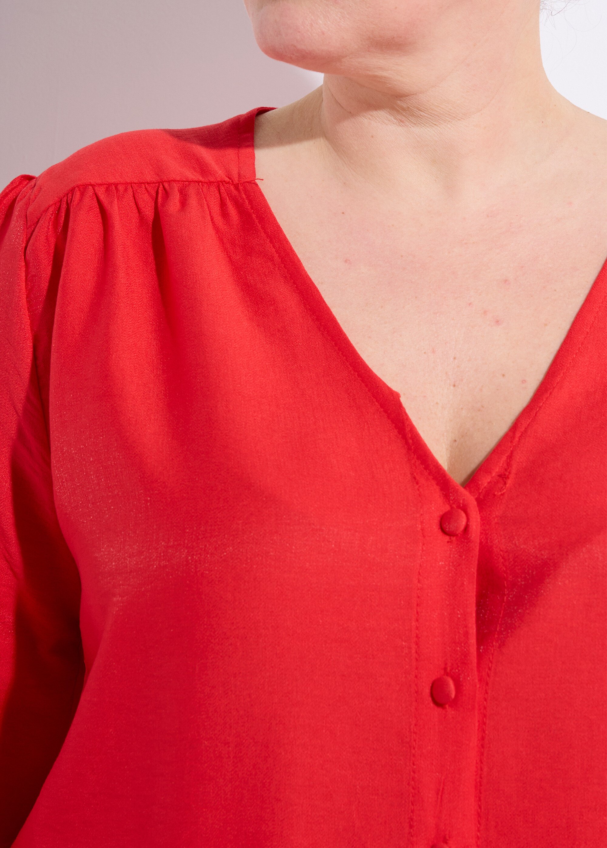 Tunique col V manches 3/4 fantaisie Femme Grande Taille Rouge CHY-F304-10 DE1