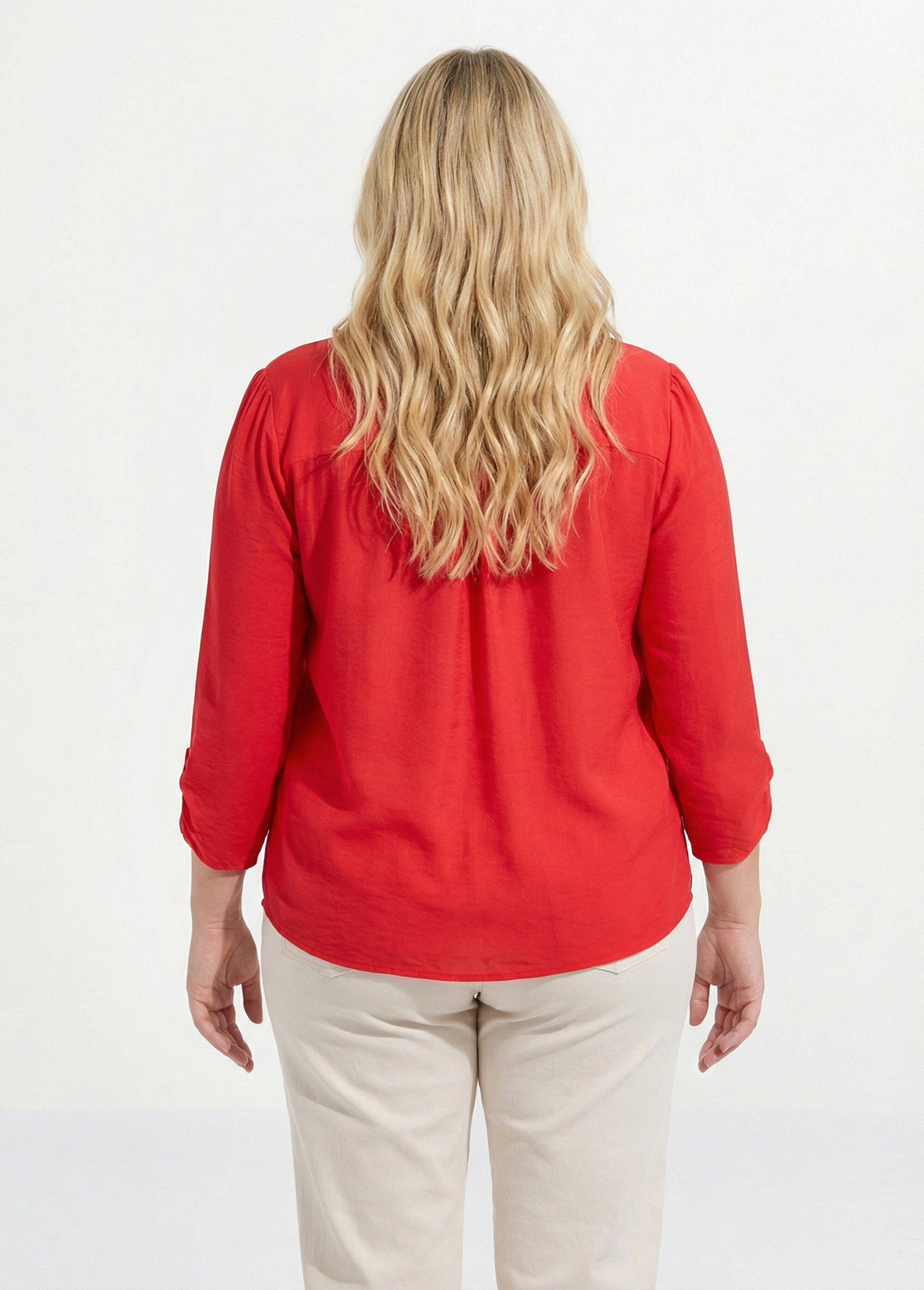 Tunique col V manches 3/4 fantaisie Femme Grande Taille Rouge CHY-F304-10 DO1