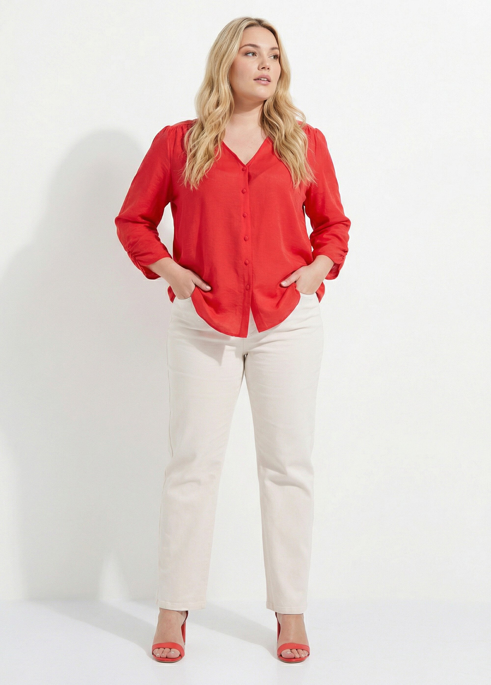 Tunique col V manches 3/4 fantaisie Femme Grande Taille Rouge CHY-F304-10 SI1