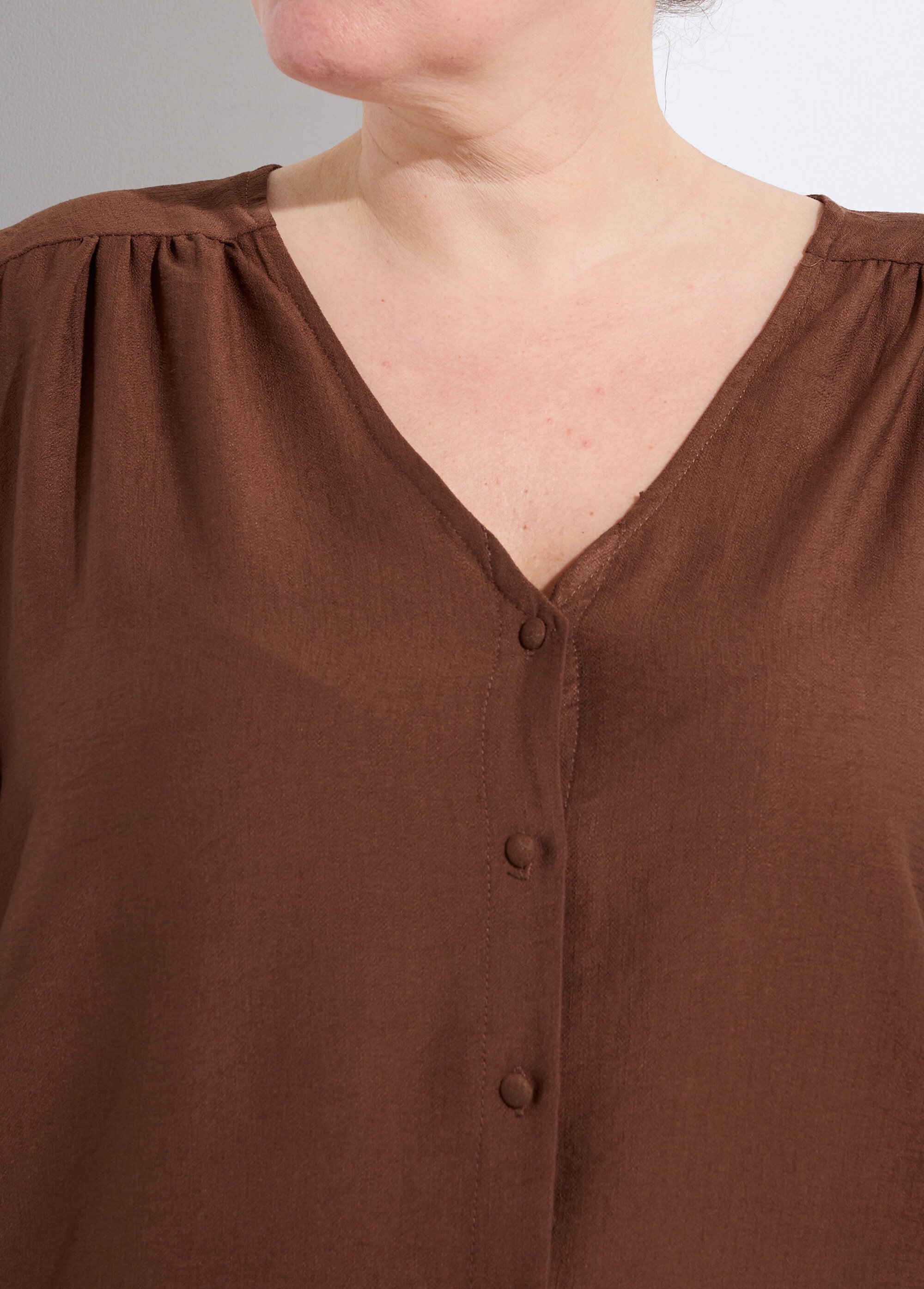 Tunique col V manches 3/4 fantaisie Femme Grande Taille Marron CHY-F304-10 DE1