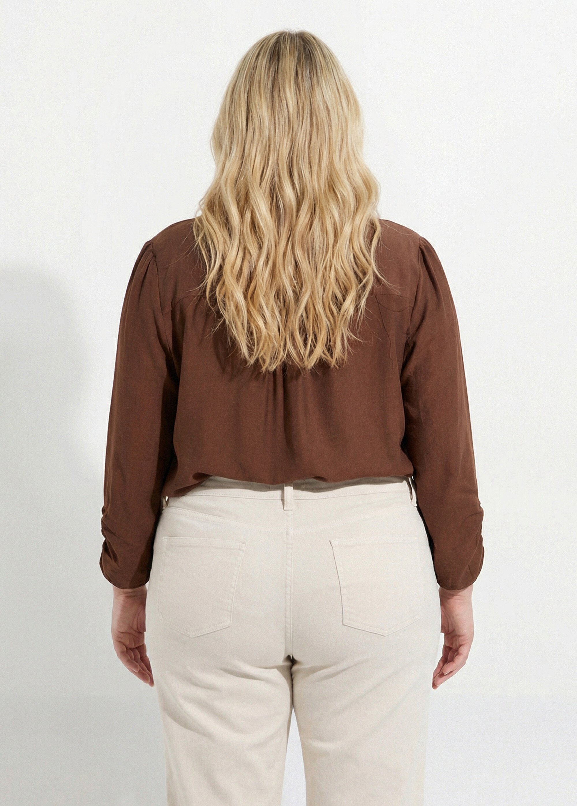 Tunique col V manches 3/4 fantaisie Femme Grande Taille Marron CHY-F304-10 DO1