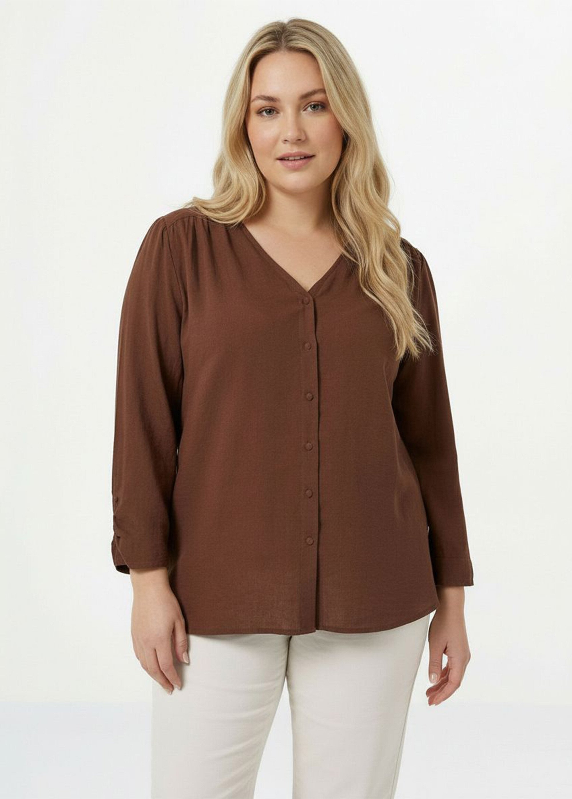 Tunique col V manches 3/4 fantaisie Femme Grande Taille Marron CHY-F304-10 FA1