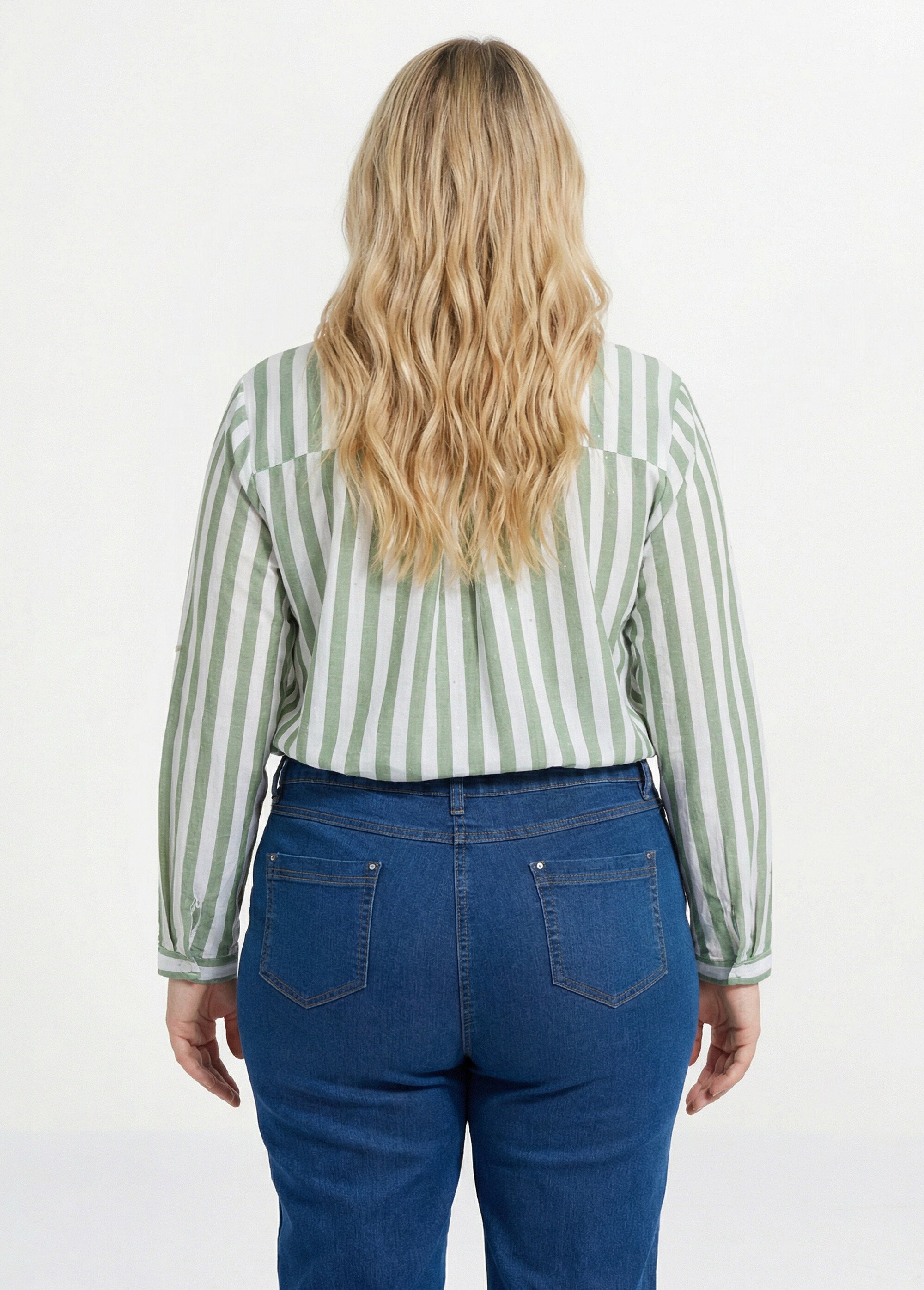 Tunique rayée encolure tunisienne Femme Grande Taille Beige CHY-F647 DO1