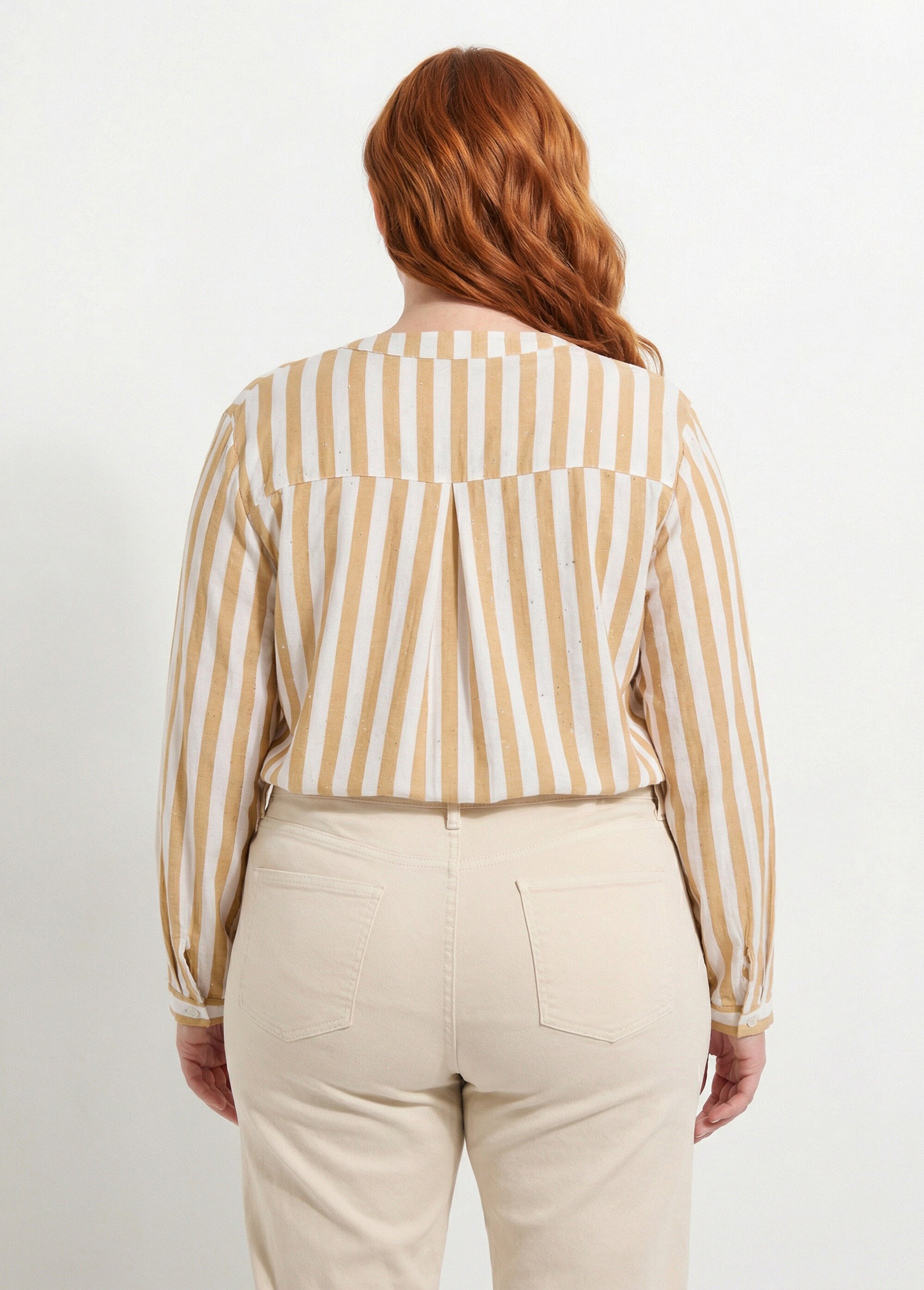 Tunique rayée encolure tunisienne Femme Grande Taille Beige CHY-F647 DO1