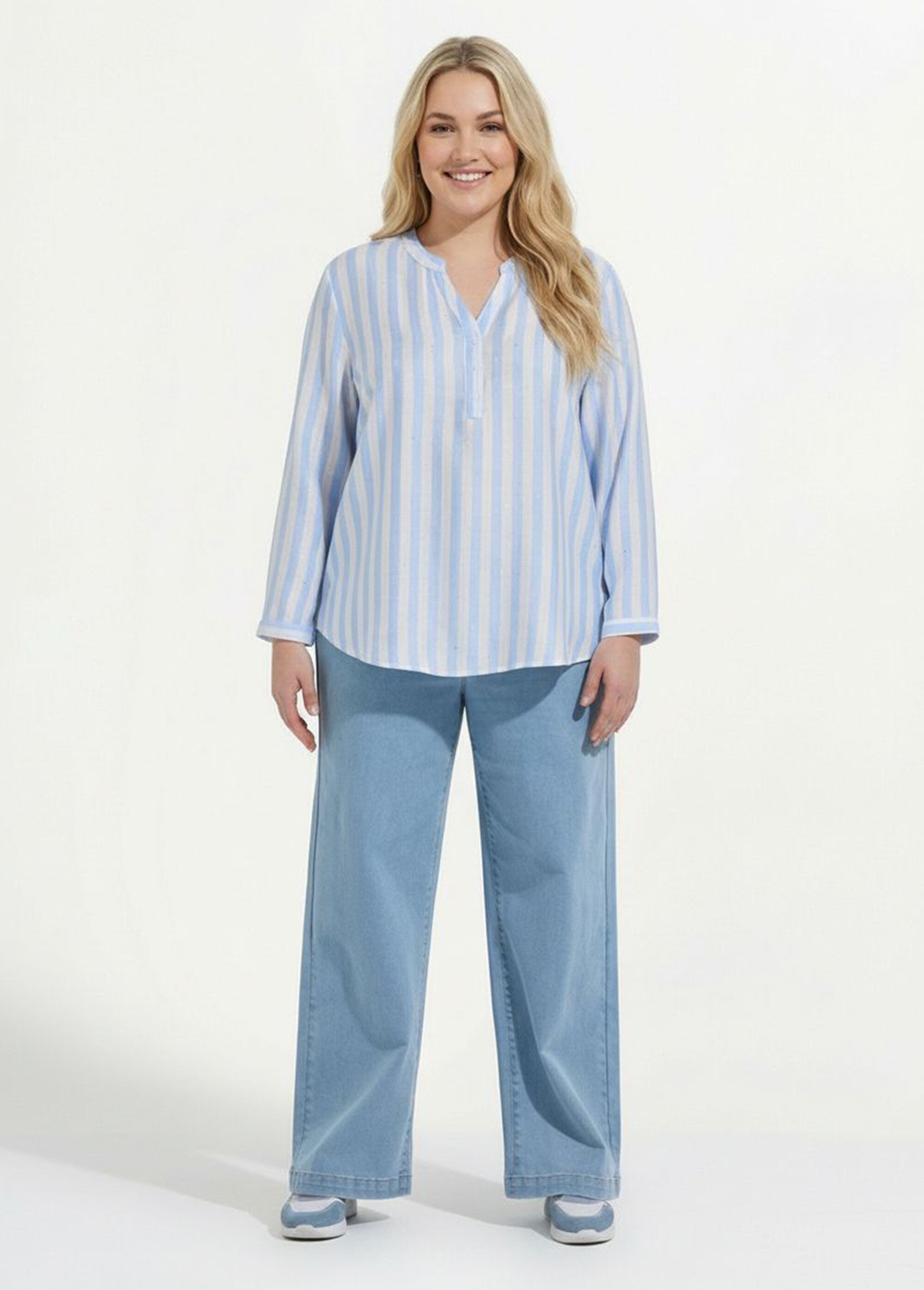 Tunique rayée encolure tunisienne Femme Grande Taille Beige CHY-F647 SF1