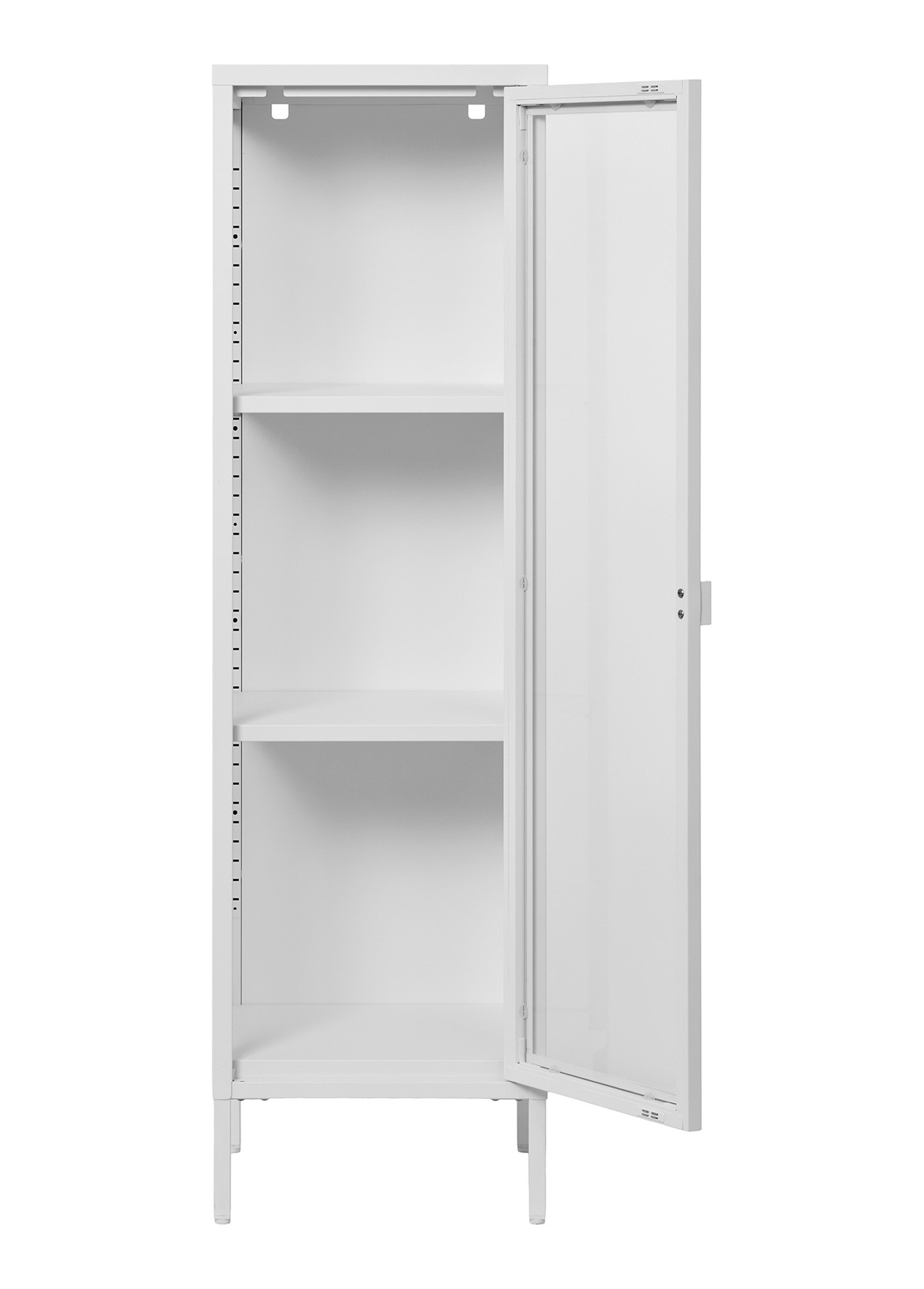 Vitrine 3 niveaux à porte, verre + métal BLANC HN-3003006 DE3