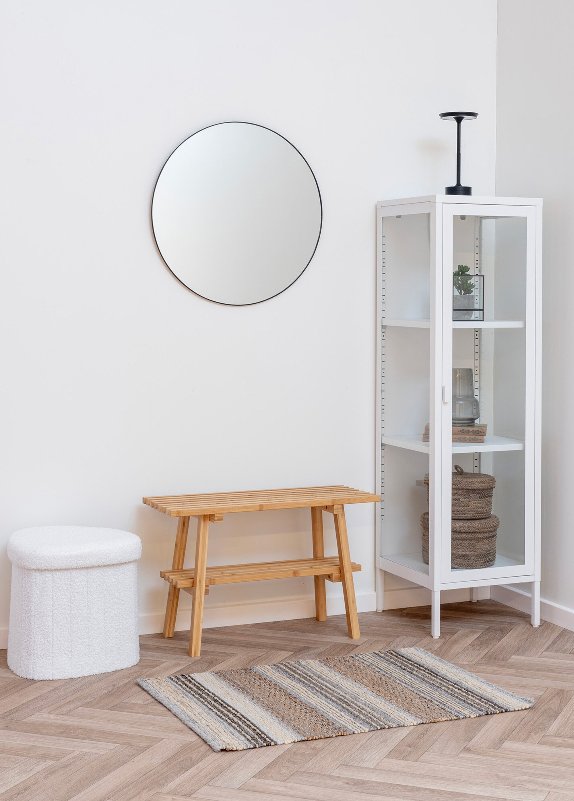 Vitrine 3 niveaux à porte, verre + métal BLANC HN-3003006 SI1