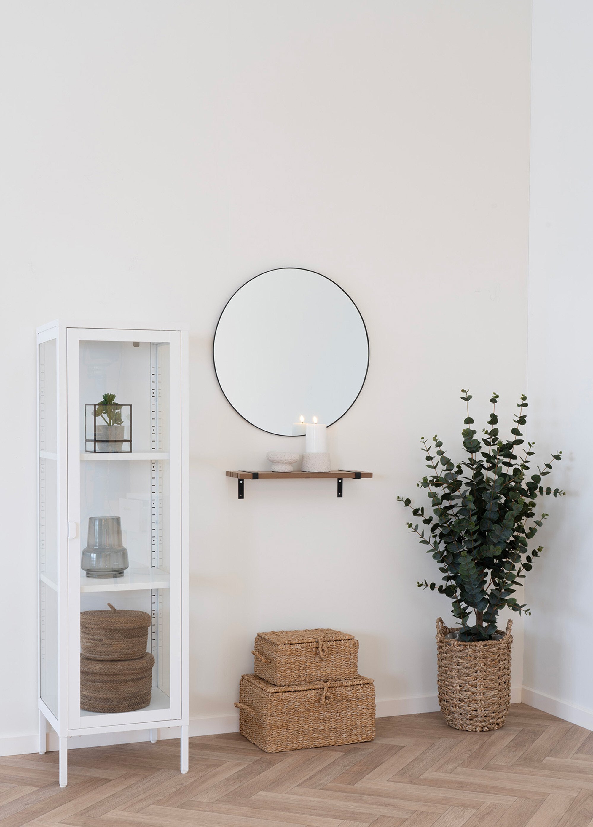 Vitrine 3 niveaux à porte, verre + métal BLANC HN-3003006 SI2