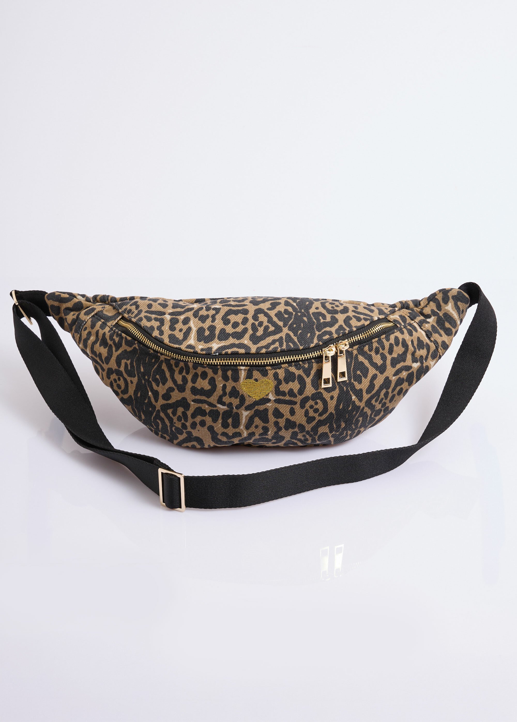 Sac banane motif léopard broderie coeur
