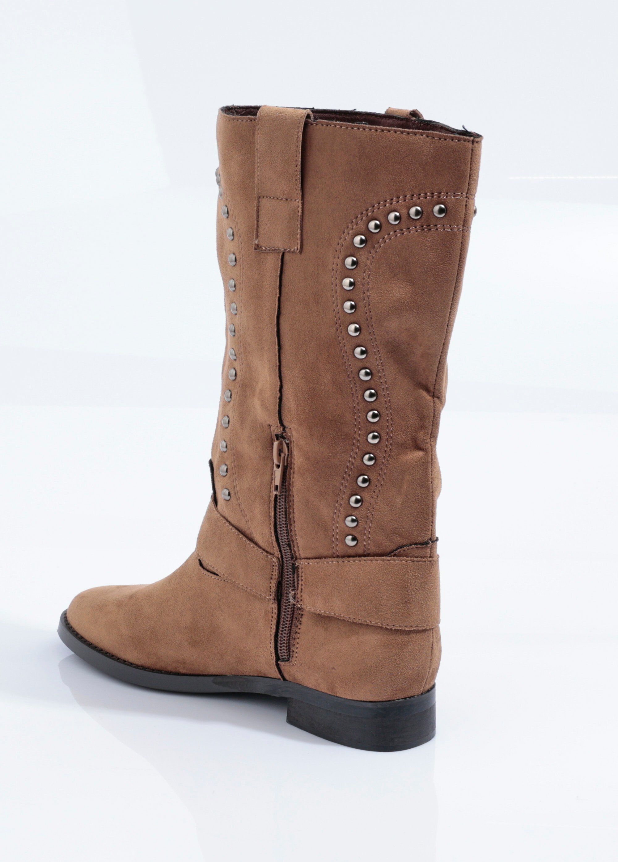 Boots western cloutées semelle plate Femme Beige CORM5826 DO1