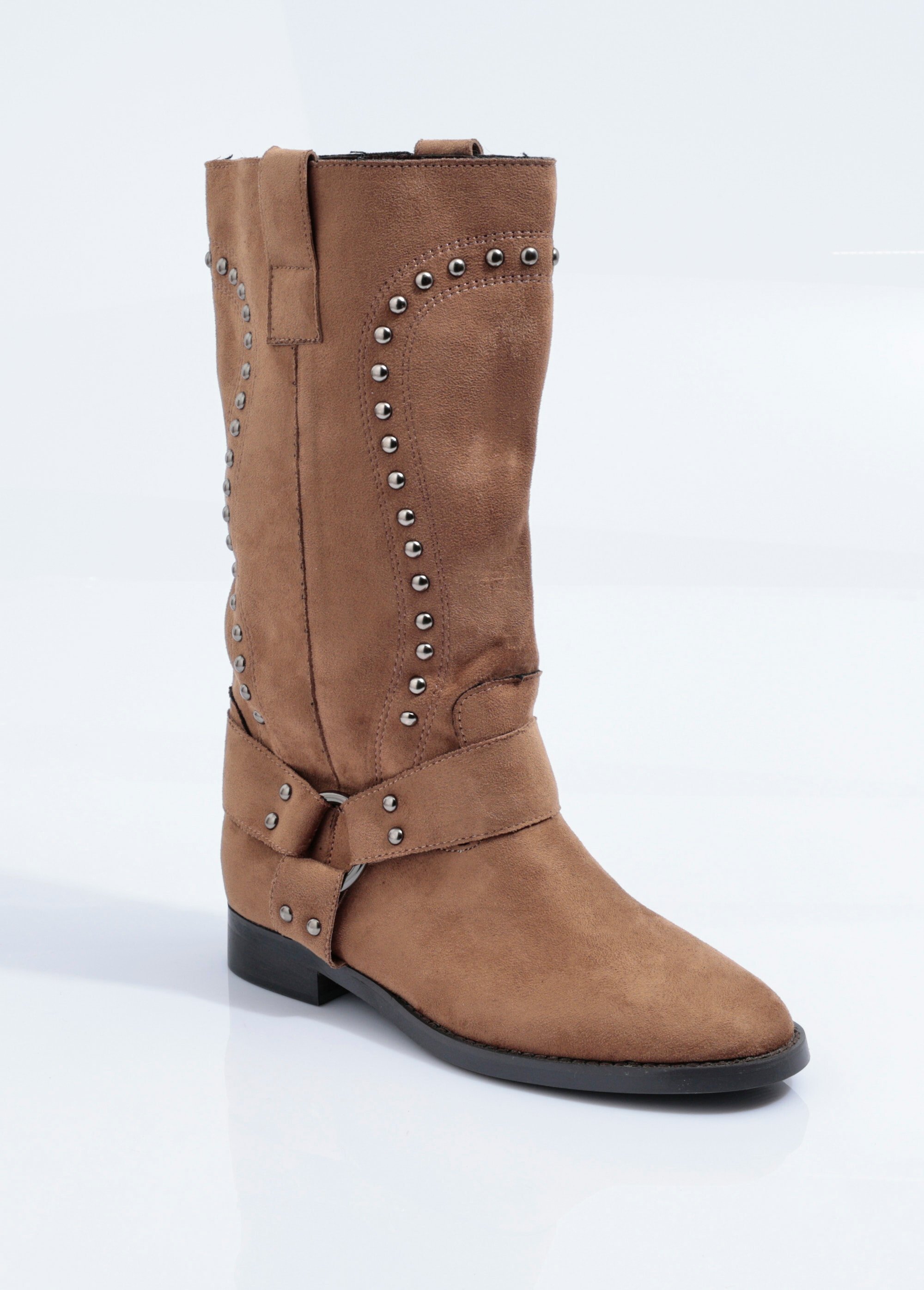 Boots western cloutées semelle plate Femme Beige CORM5826 FA1