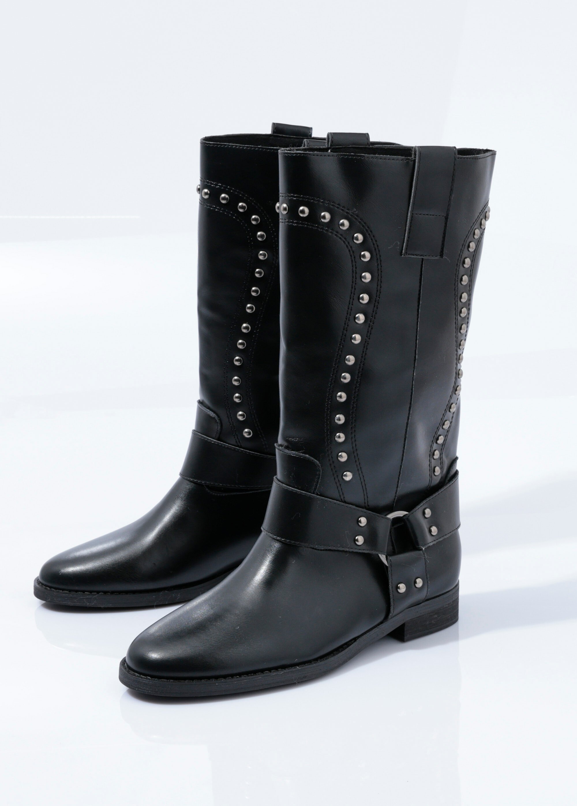 Boots western cloutées semelle plate Femme Noir CORM5826 DE1