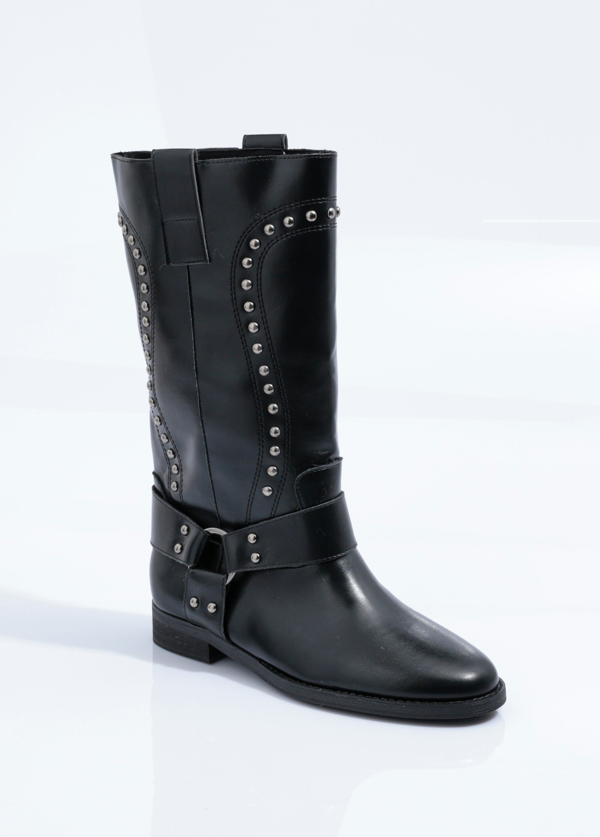 Boots western cloutées semelle plate Femme Noir CORM5826 FA1
