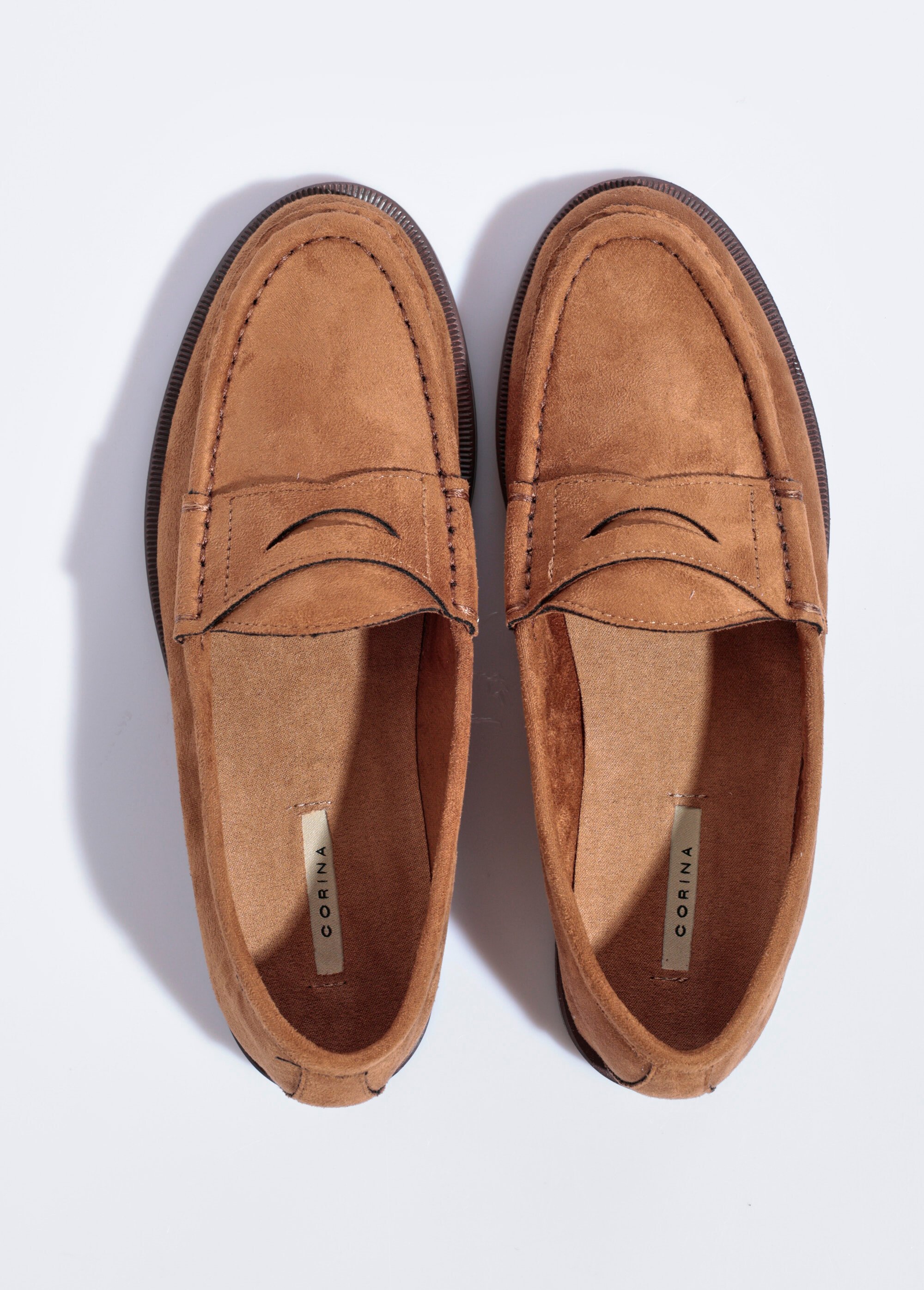 Mocassins en suédine patte ton sur ton Femme Marron CORM5695 OV1