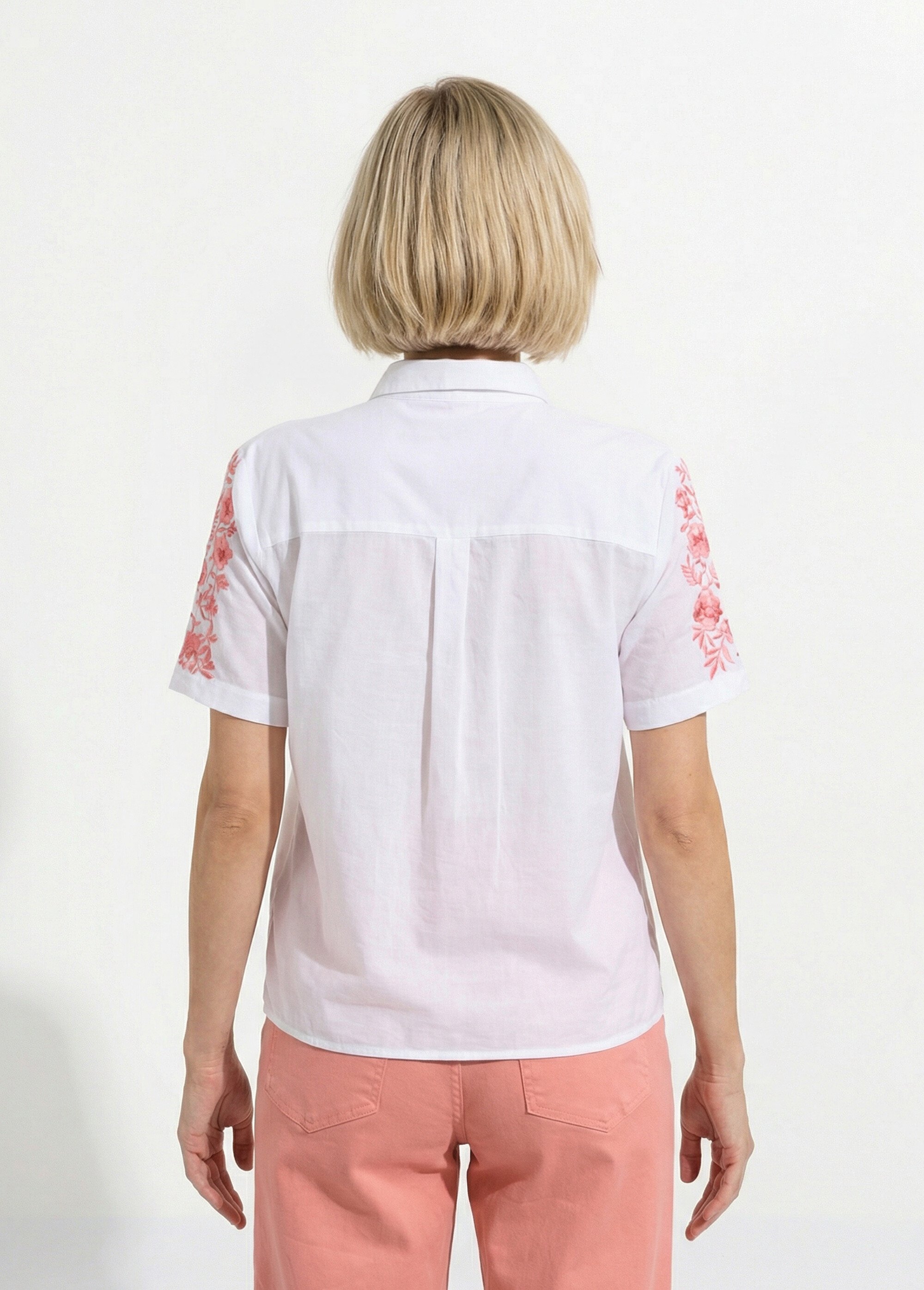 Chemisier long coton brodé manches courtes Femme Blanc CARUSO DO1