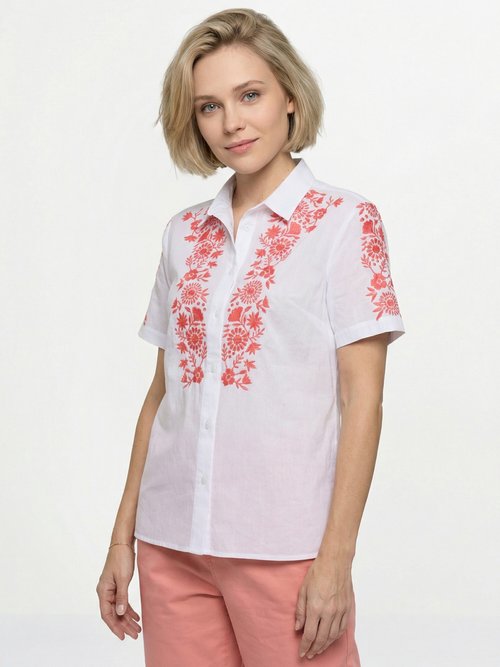 Chemisier long coton brodé manches courtes Femme Blanc CARUSO FA1