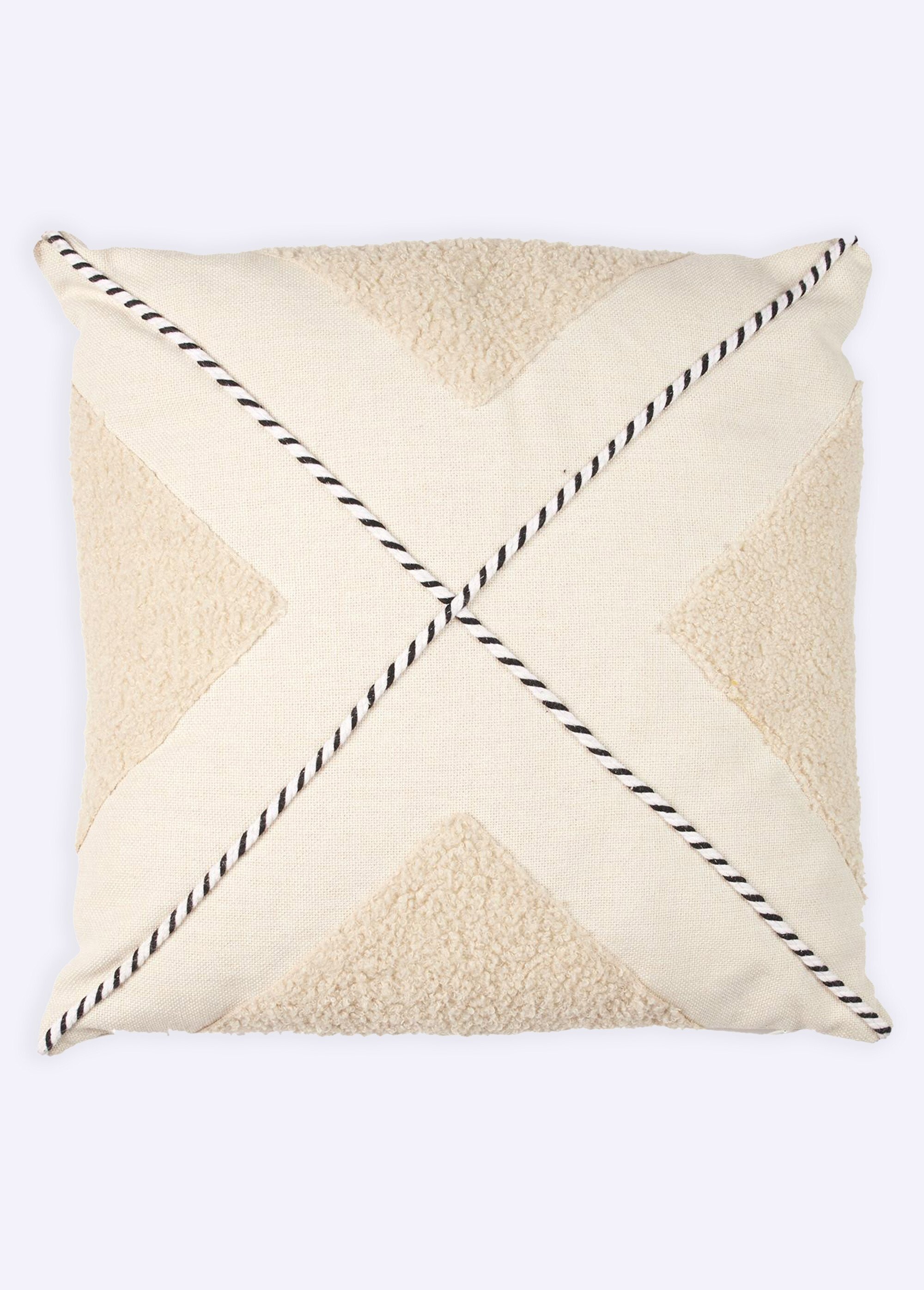 Coussin déco carré en maille bouclette Blanc CMP-TX0043 FA1