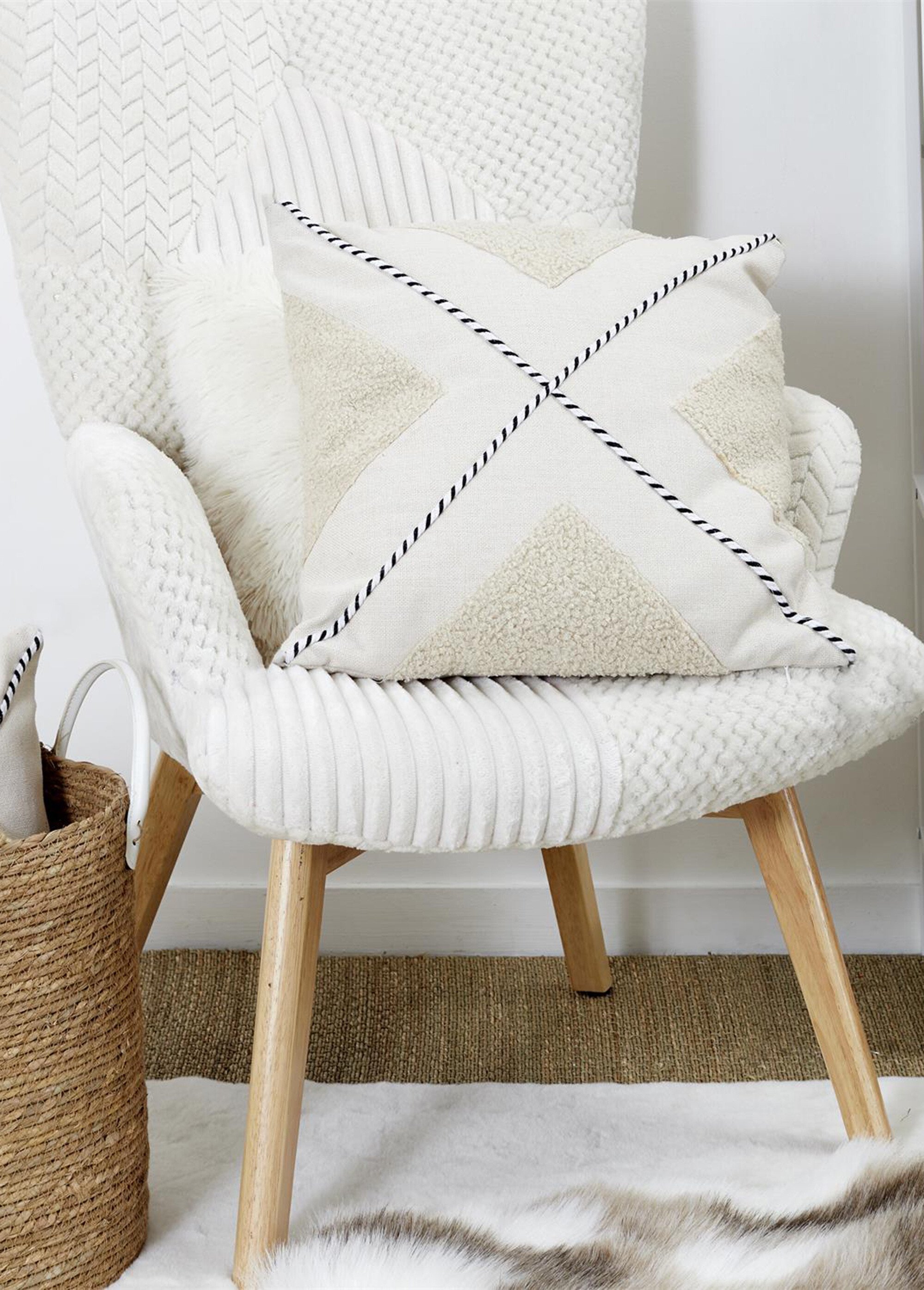 Coussin déco carré en maille bouclette Blanc CMP-TX0043 SI1