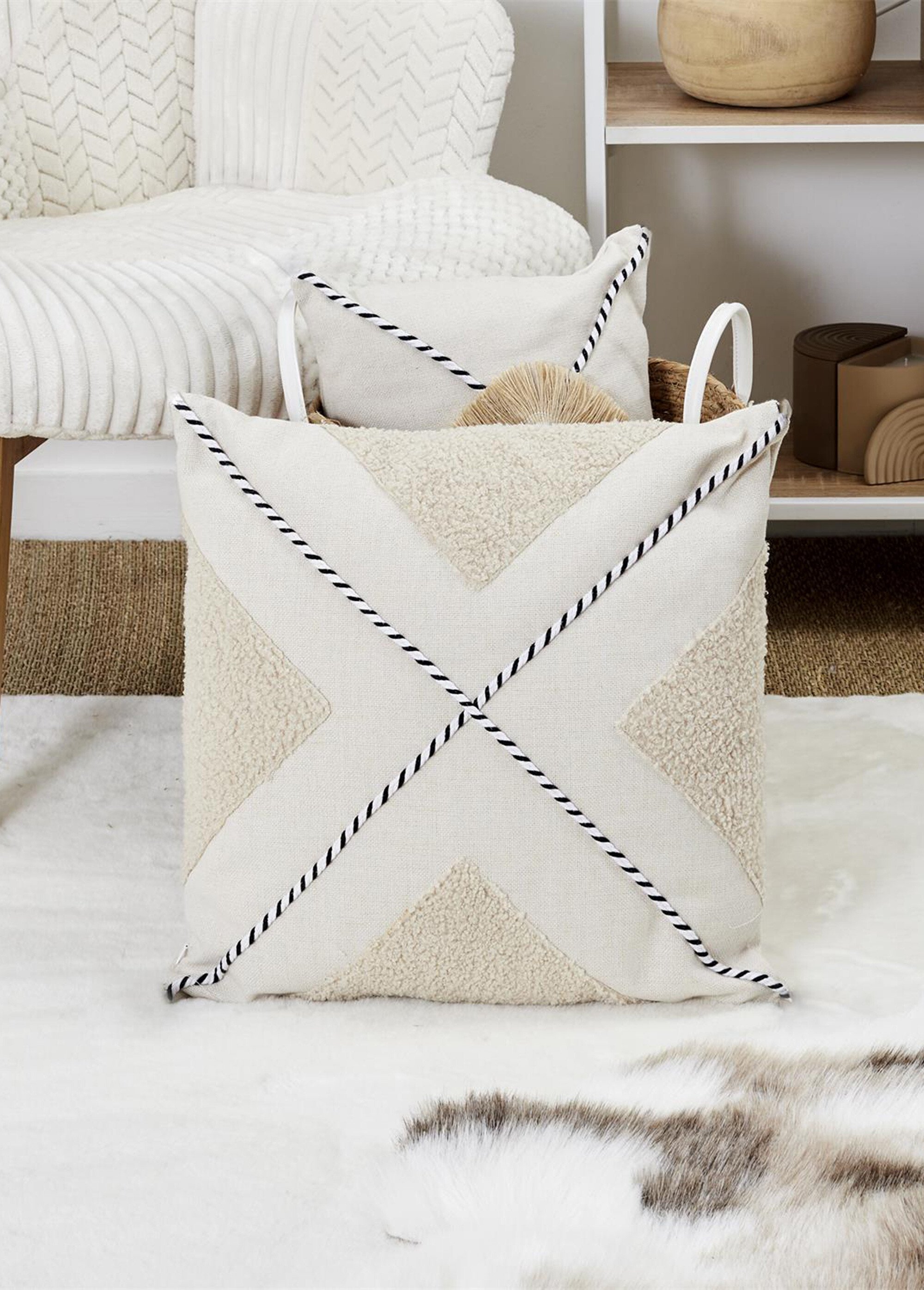 Coussin déco carré en maille bouclette Blanc CMP-TX0043 SI2