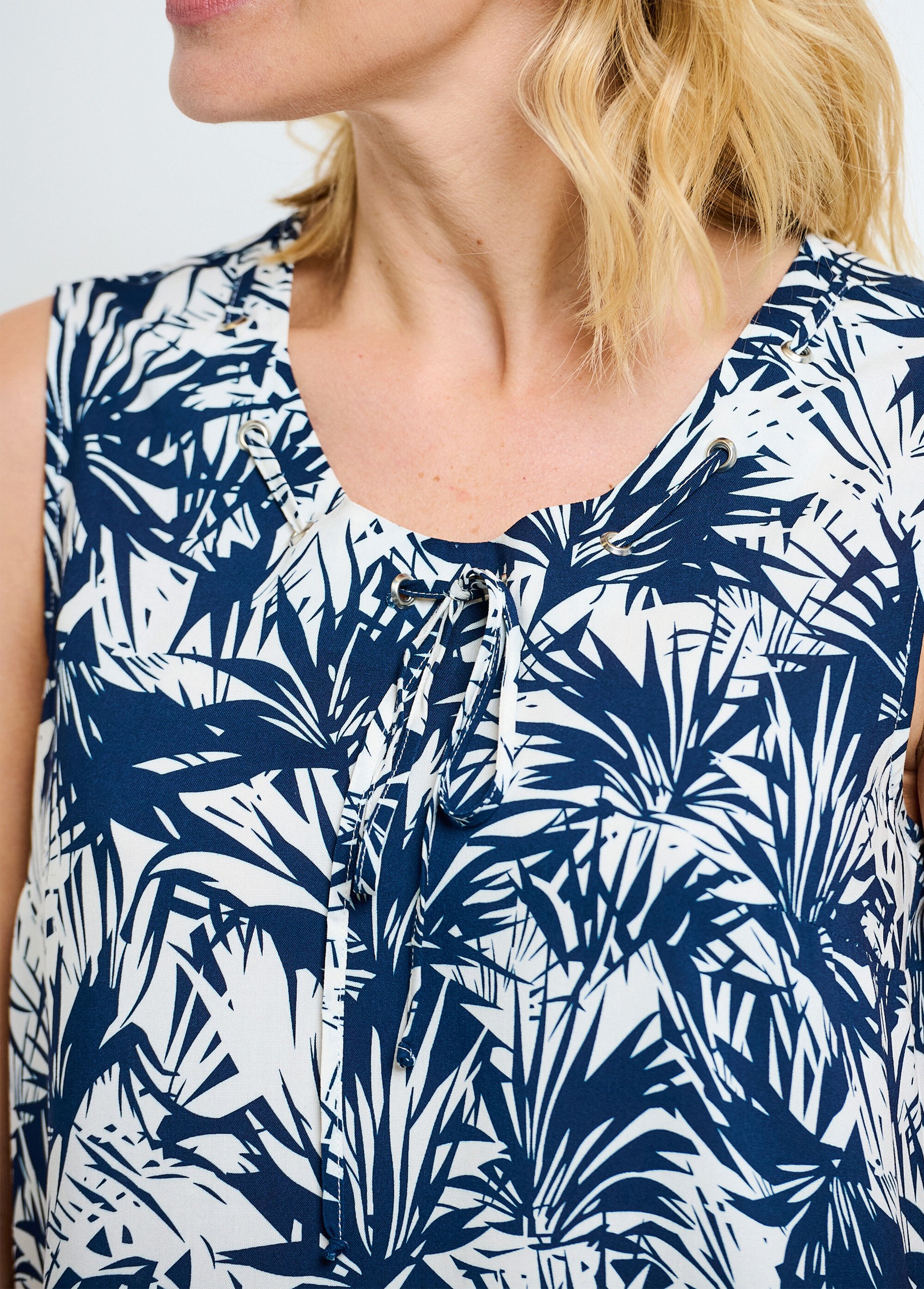 Débardeur long col rond uni ou imprimé Femme Bleu CANNELLE DE1