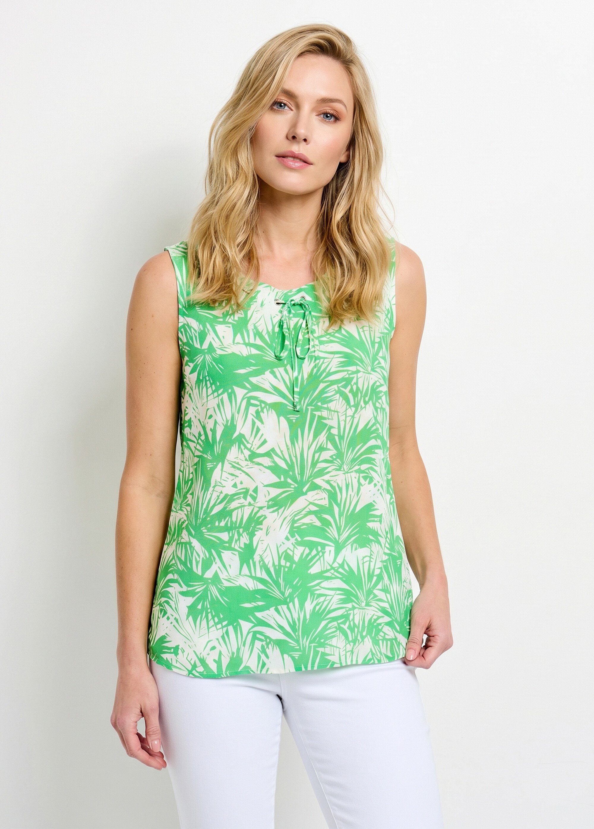 Débardeur long col rond uni ou imprimé Femme Vert CANNELLE FA1