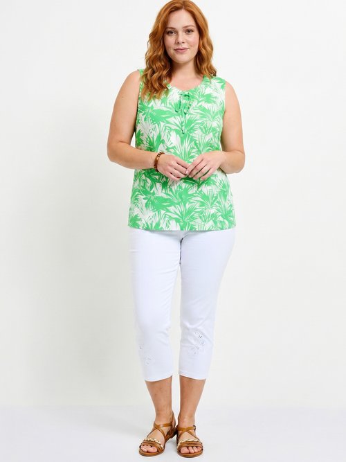 Débardeur long col rond uni ou imprimé Femme Grande Taille Vert CANNELLE SI1