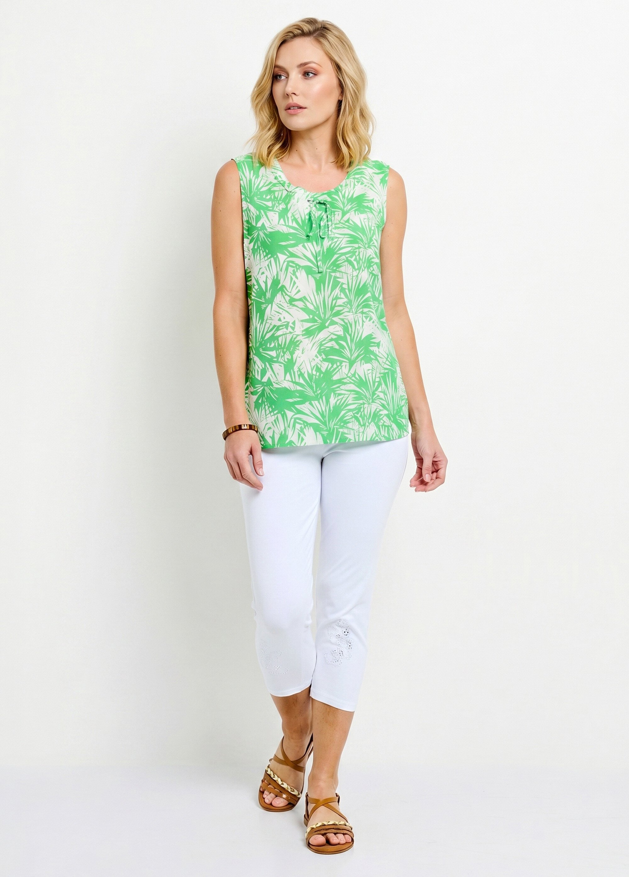 Débardeur long col rond uni ou imprimé Femme Vert CANNELLE SI1