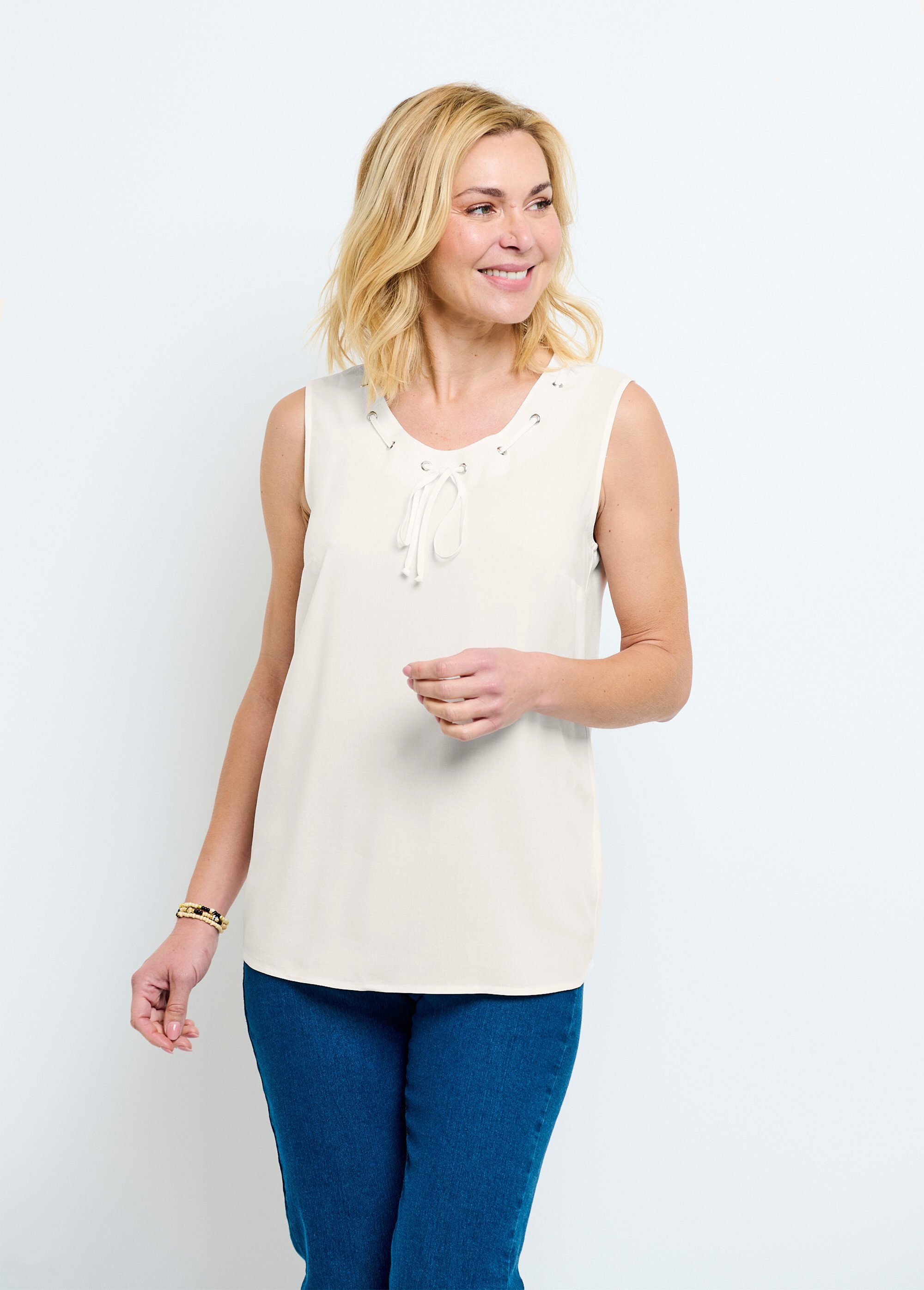 Débardeur long col rond uni ou imprimé Femme Beige CANNELLE FA2