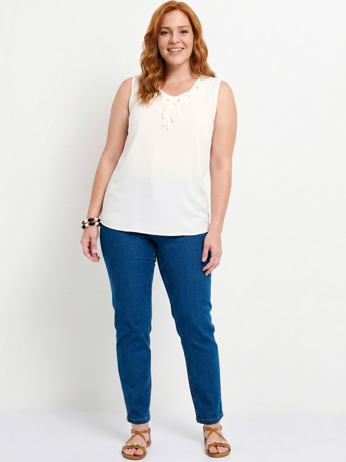 Débardeur long col rond uni ou imprimé Femme Grande Taille Beige CANNELLE SI1