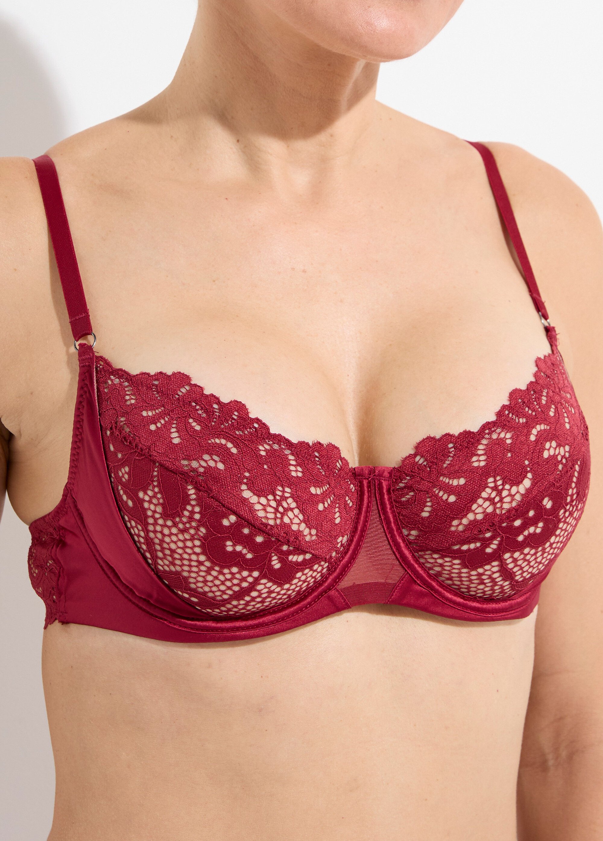 Ensemble sexy soutien-gorge string porte-jarretelles Rouge SUNPJ-358 DE1