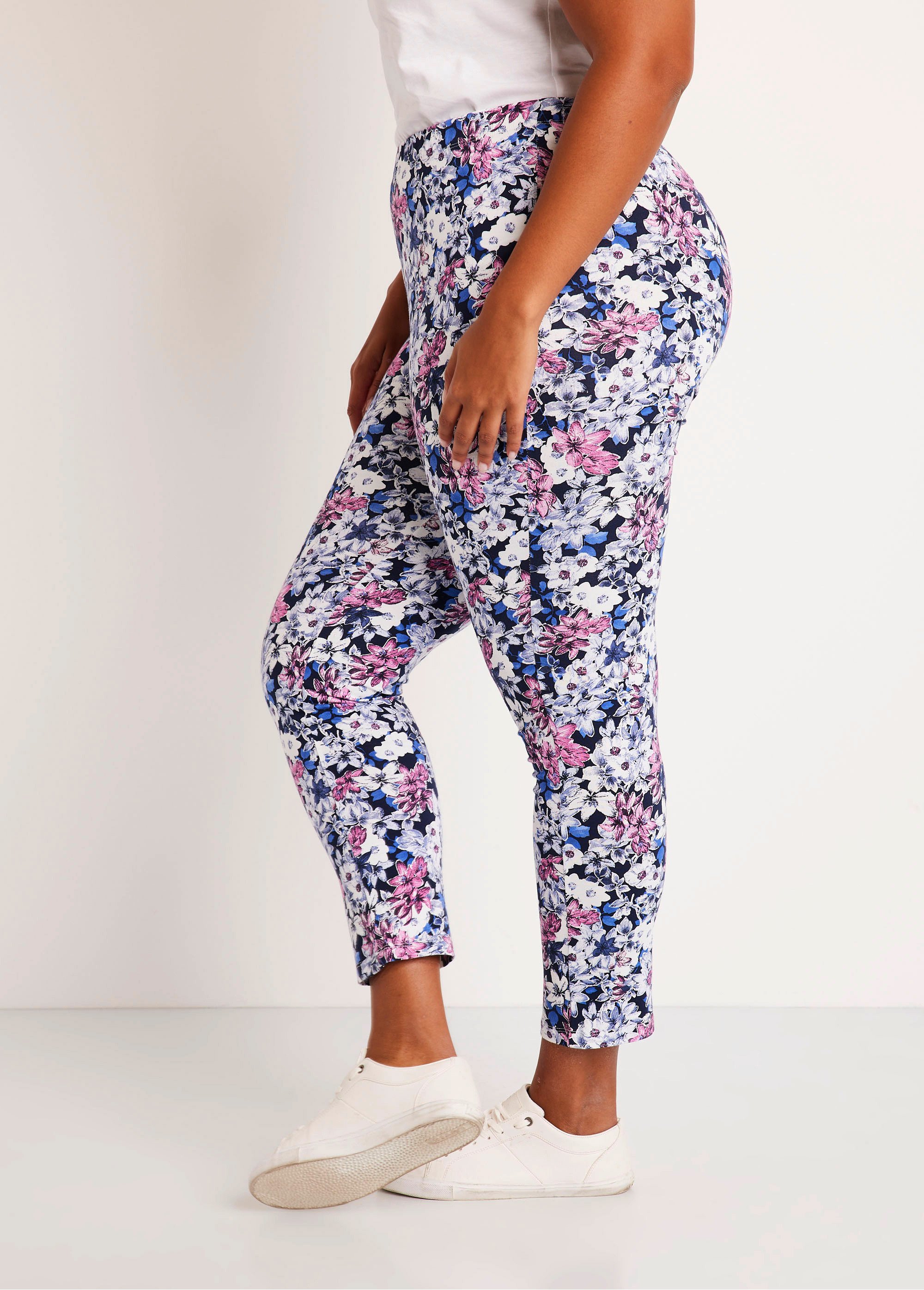 LEGGING NOIR À FLEURS BLEUES - NEUF AVEC ÉTIQUETTES - TAILLE UNIQUE FEMME