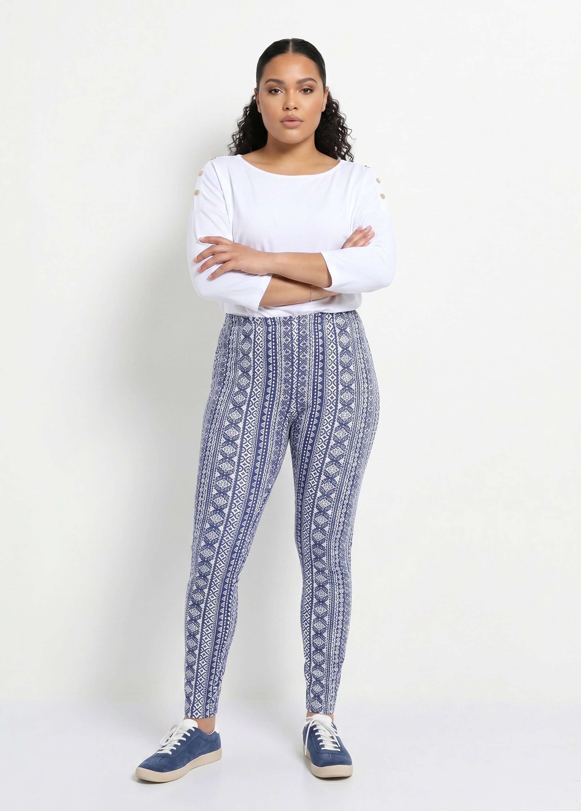 Legging imprimé ceinture élastiquée Femme Grande Taille Bleu NEALA MV1