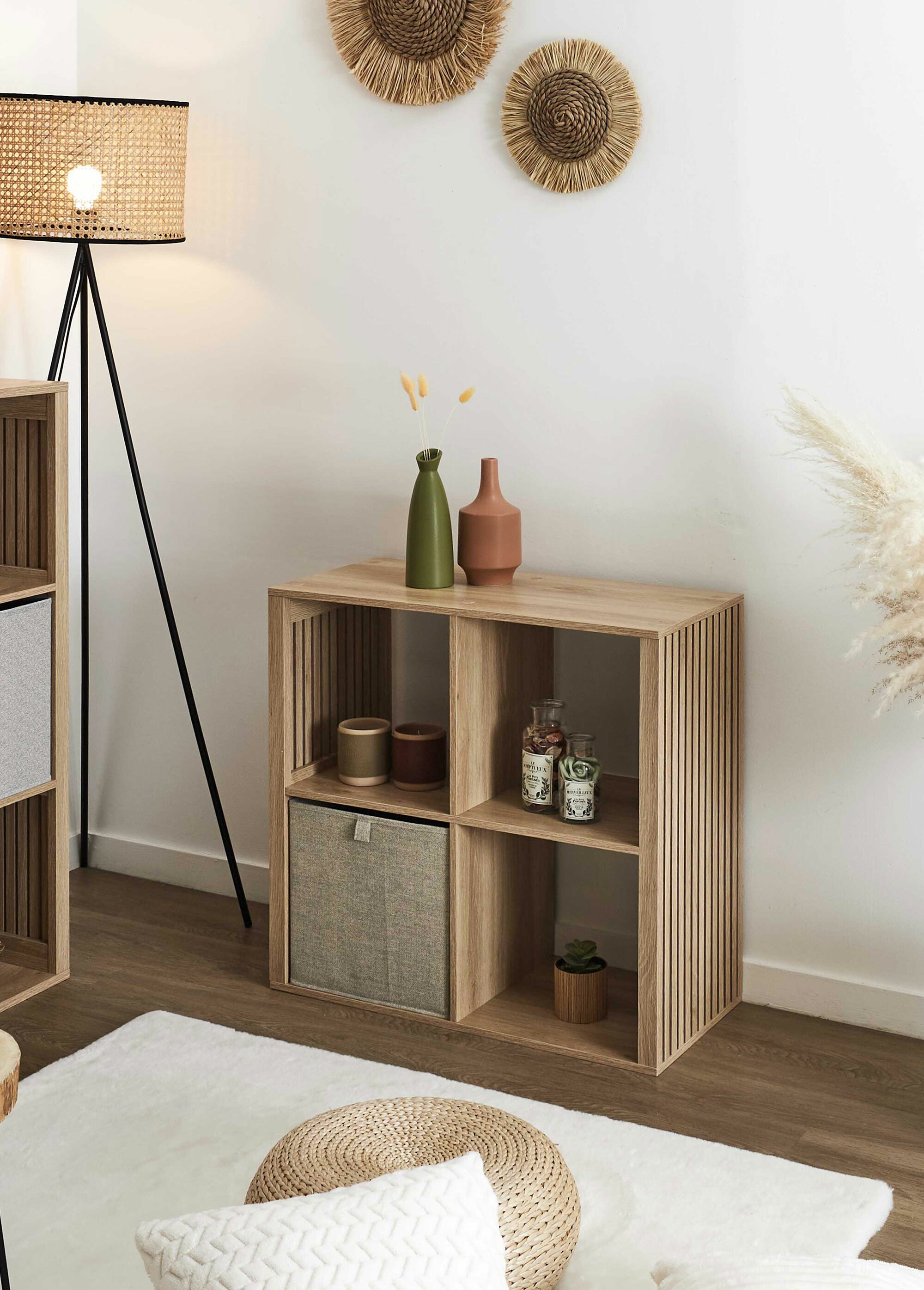 Meuble rangement 4 cases, bois claustra MARRON CMP-HD0241 SI1