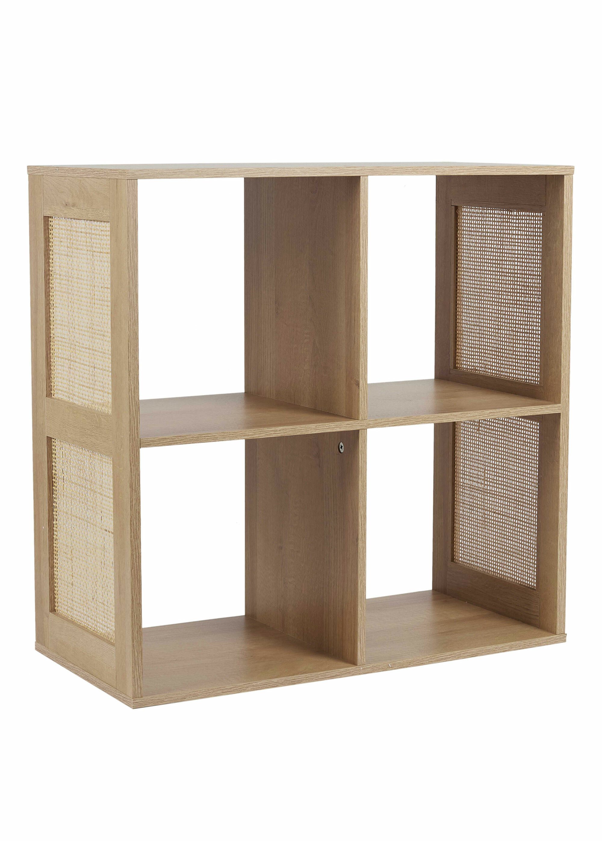 Meuble rangement 4 cases bois et cannage MARRON CMP-HD0244 FA1