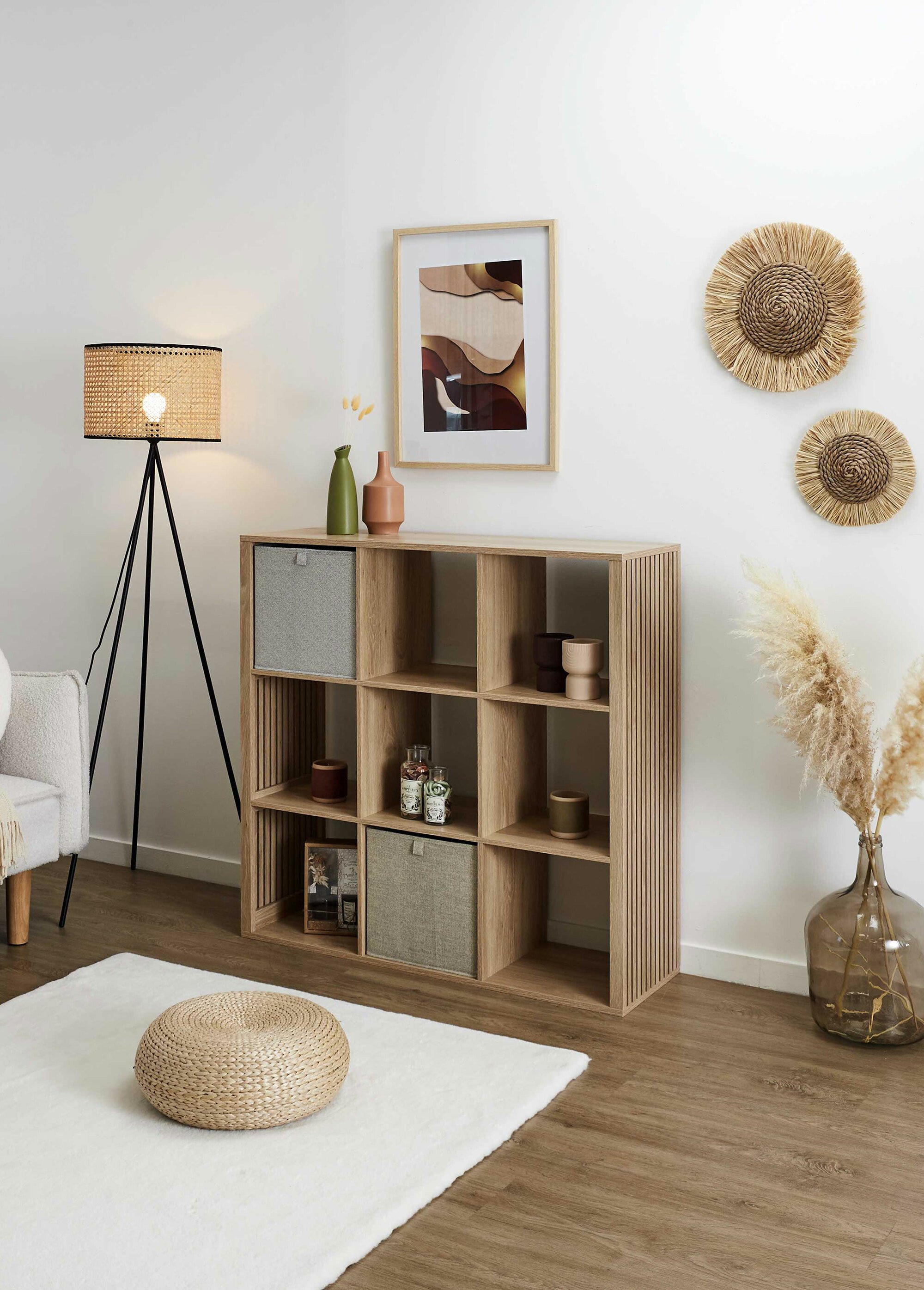 Meuble rangement 9 cases, bois claustra MARRON CMP-HD0243 SI1